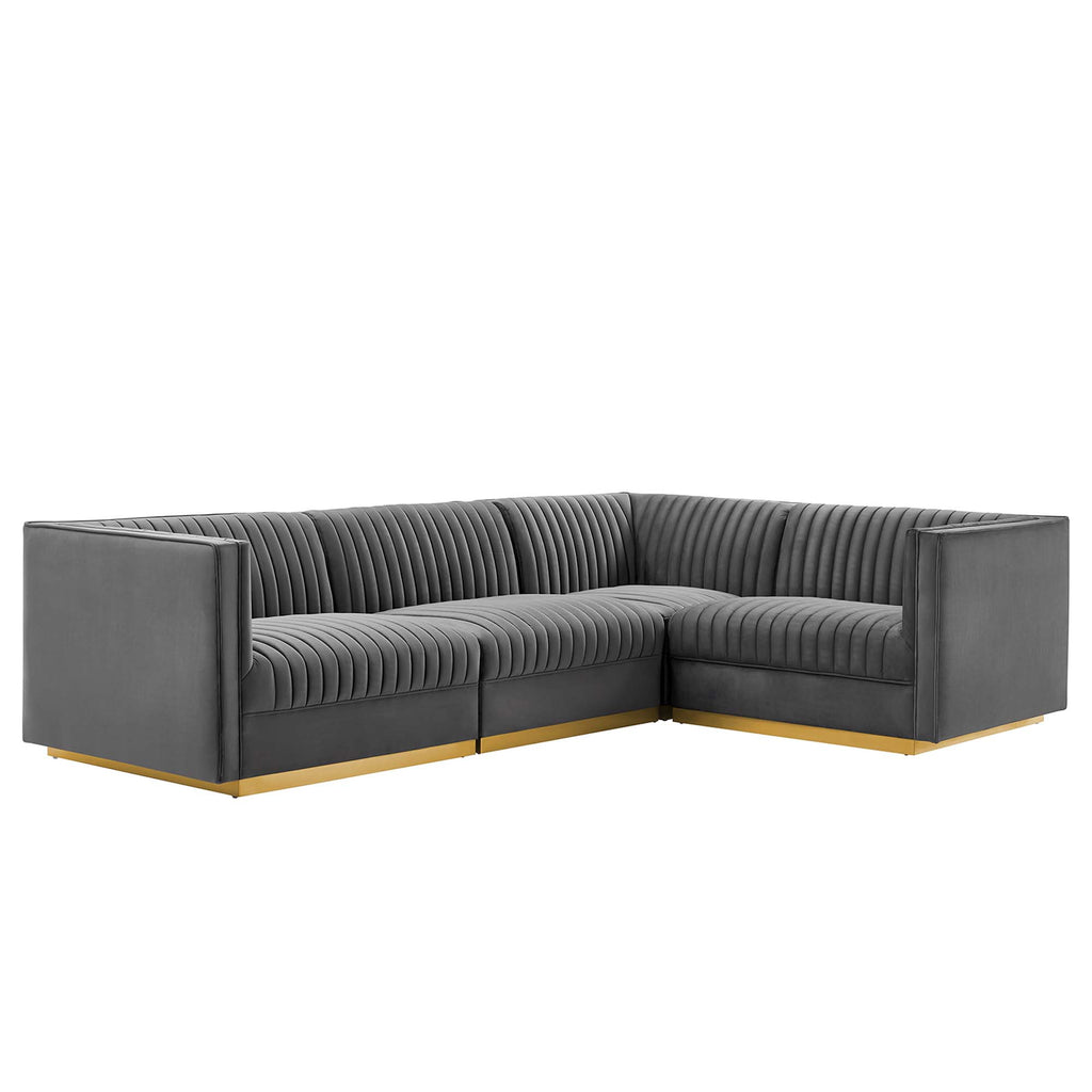 Sanguine 4-Piece Channel Tufted Performance Velvet Right-Facing Modular Sectional sofá