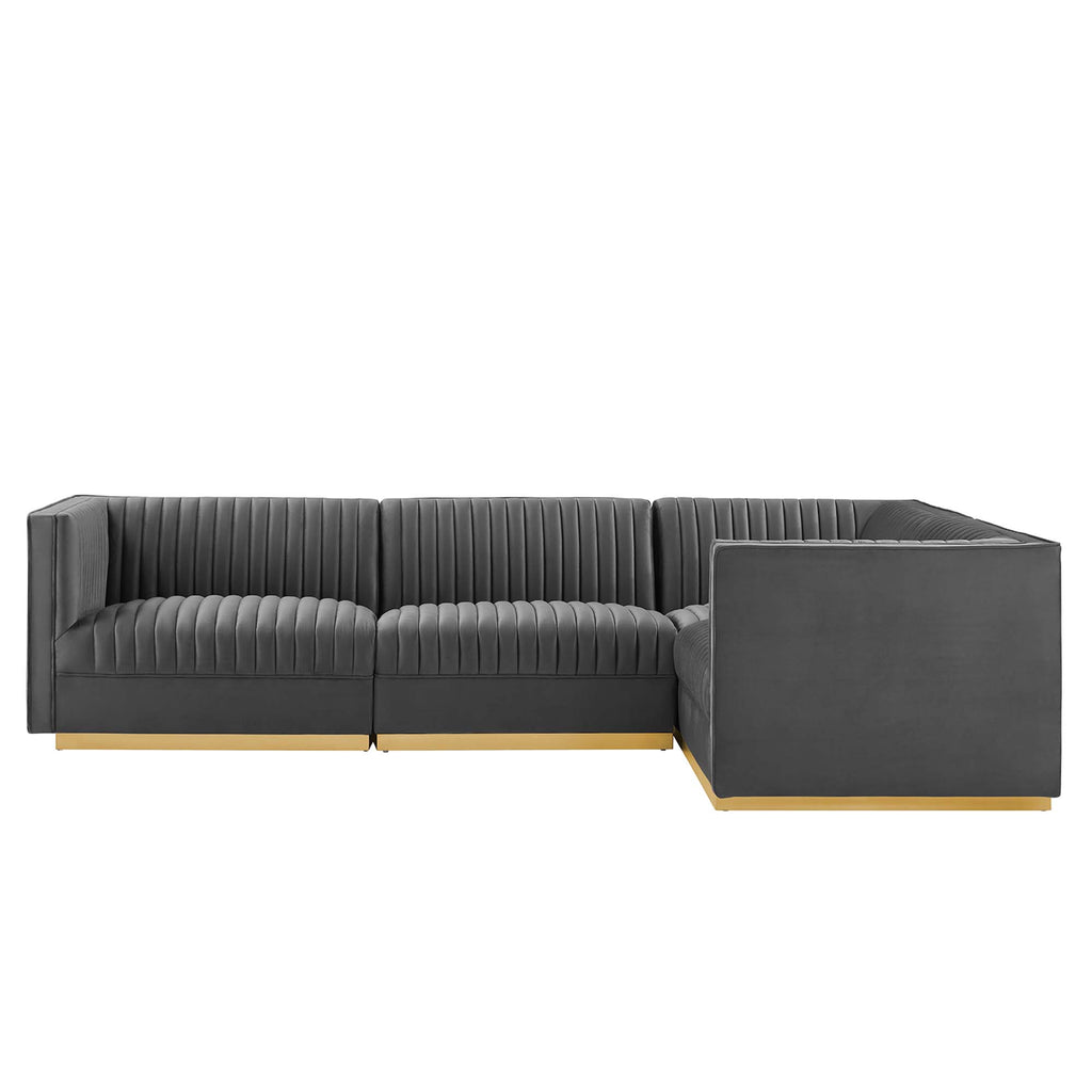 Sanguine 4-Piece Channel Tufted Performance Velvet Right-Facing Modular Sectional sofá