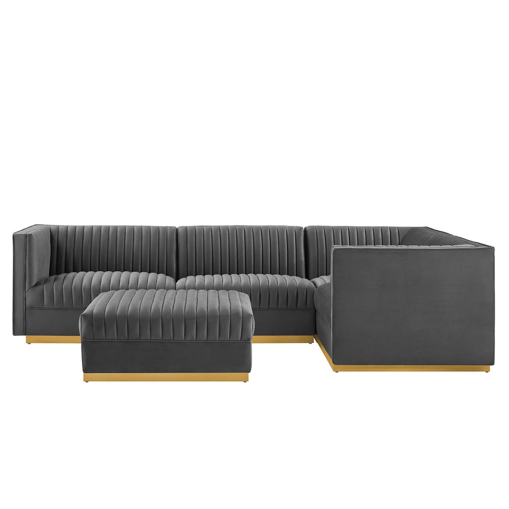Sanguine 5-Piece Channel Tufted Performance Velvet Right-Facing Modular Sectional sofá