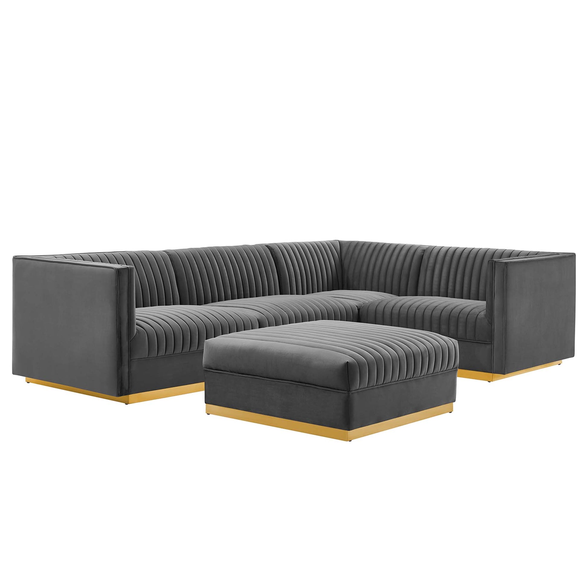 Sanguine 5-Piece Channel Tufted Performance Velvet Right-Facing Modular Sectional sofá