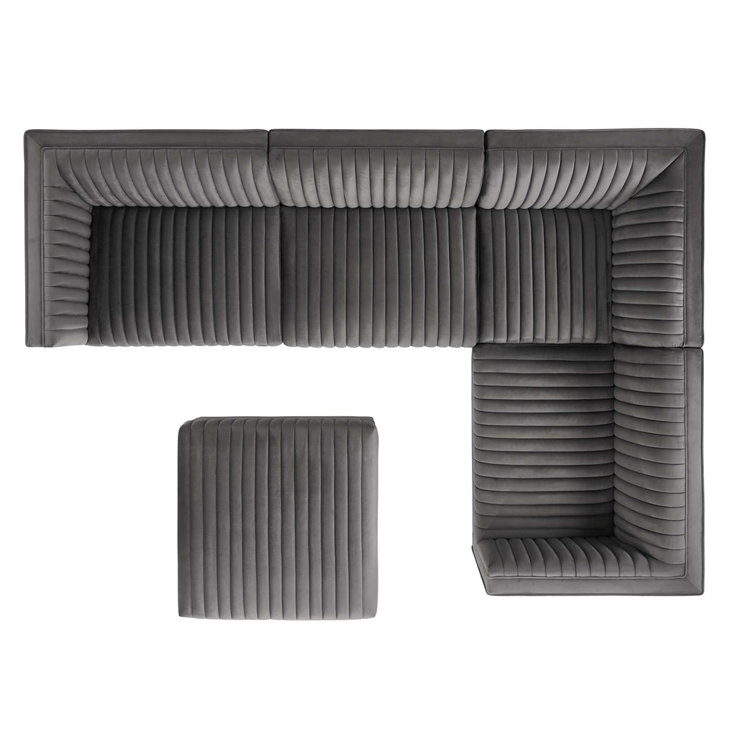 Sanguine 5-Piece Channel Tufted Performance Velvet Right-Facing Modular Sectional sofá