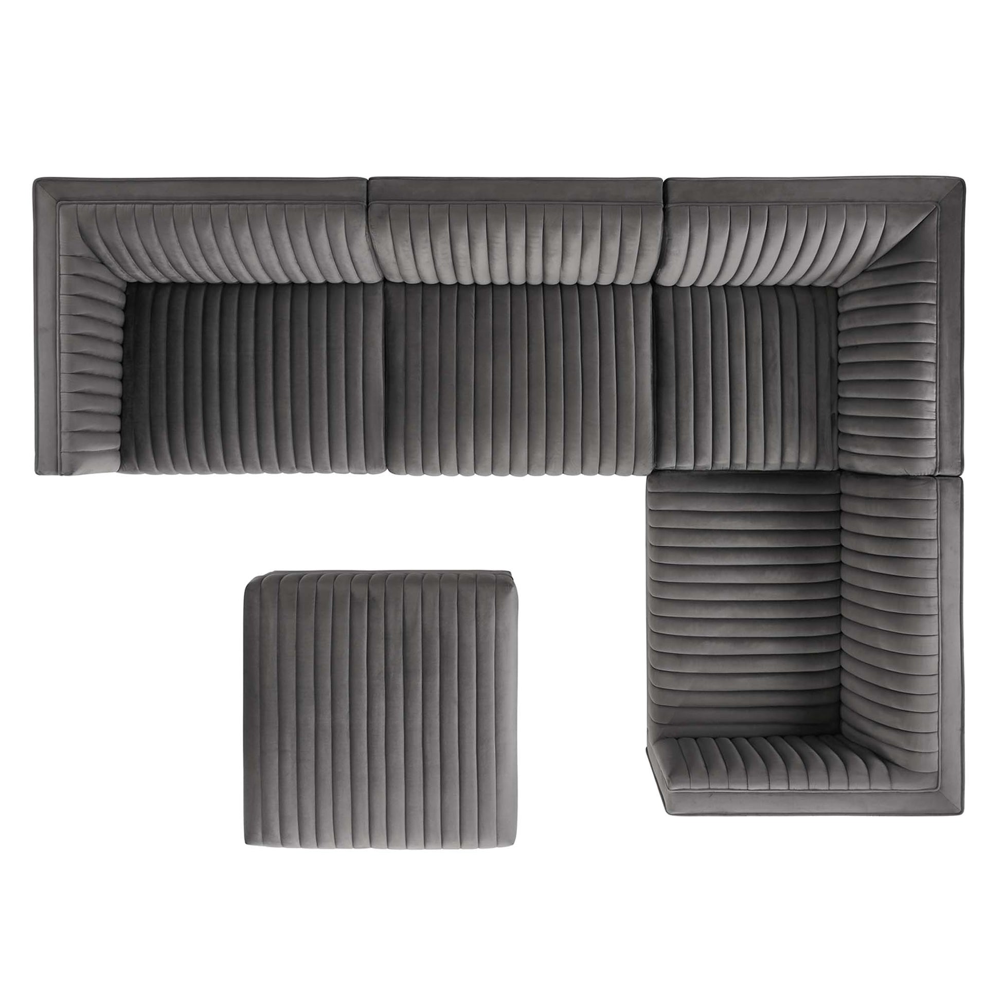 Sanguine 5-Piece Channel Tufted Performance Velvet Right-Facing Modular Sectional sofá