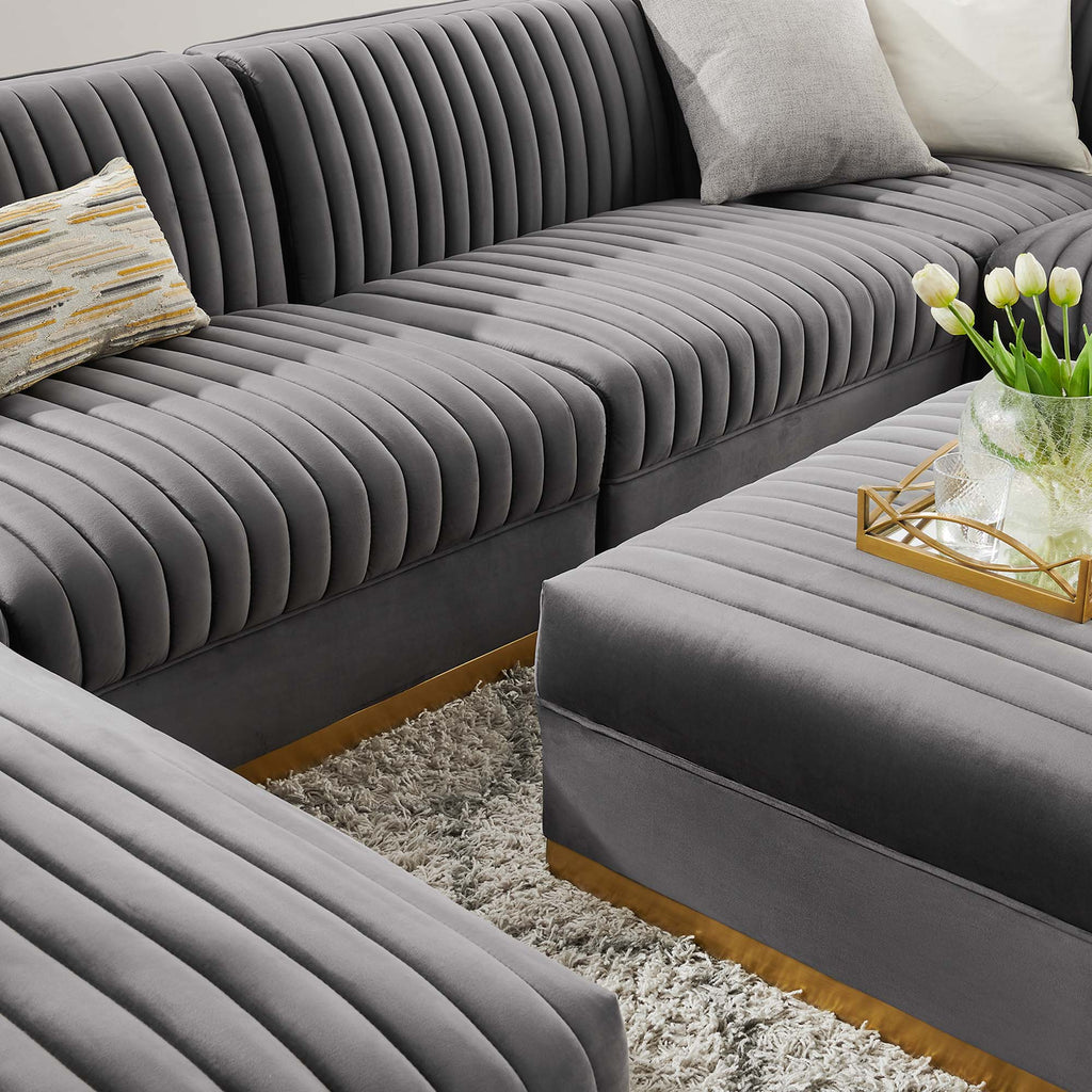 Sanguine 7-Piece Channel Tufted Performance Velvet Right-Facing Modular Sectional sofá