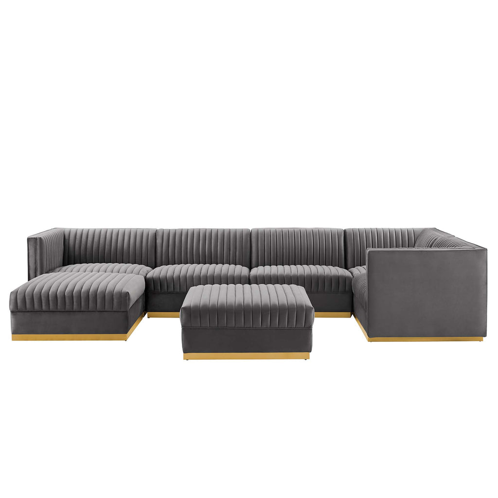 Sanguine 7-Piece Channel Tufted Performance Velvet Right-Facing Modular Sectional sofá