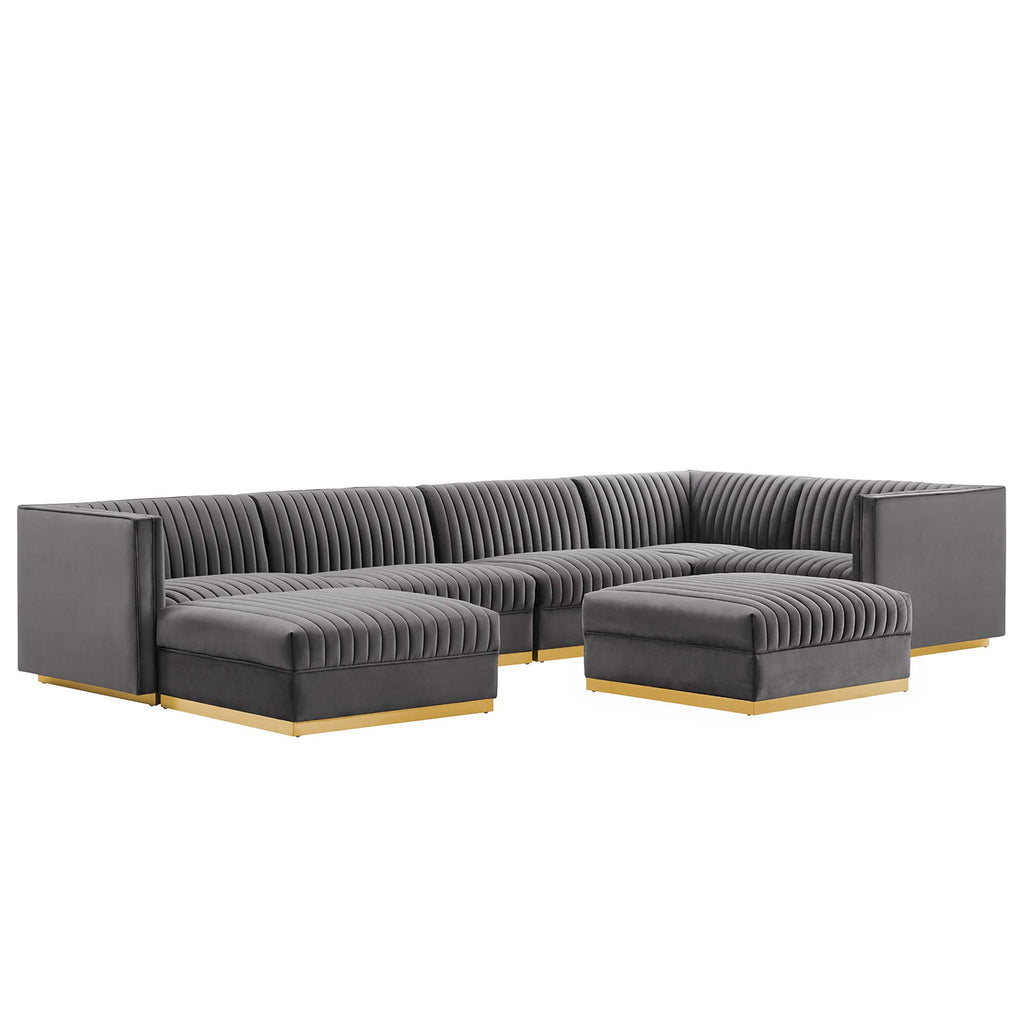 Sanguine 7-Piece Channel Tufted Performance Velvet Right-Facing Modular Sectional sofá
