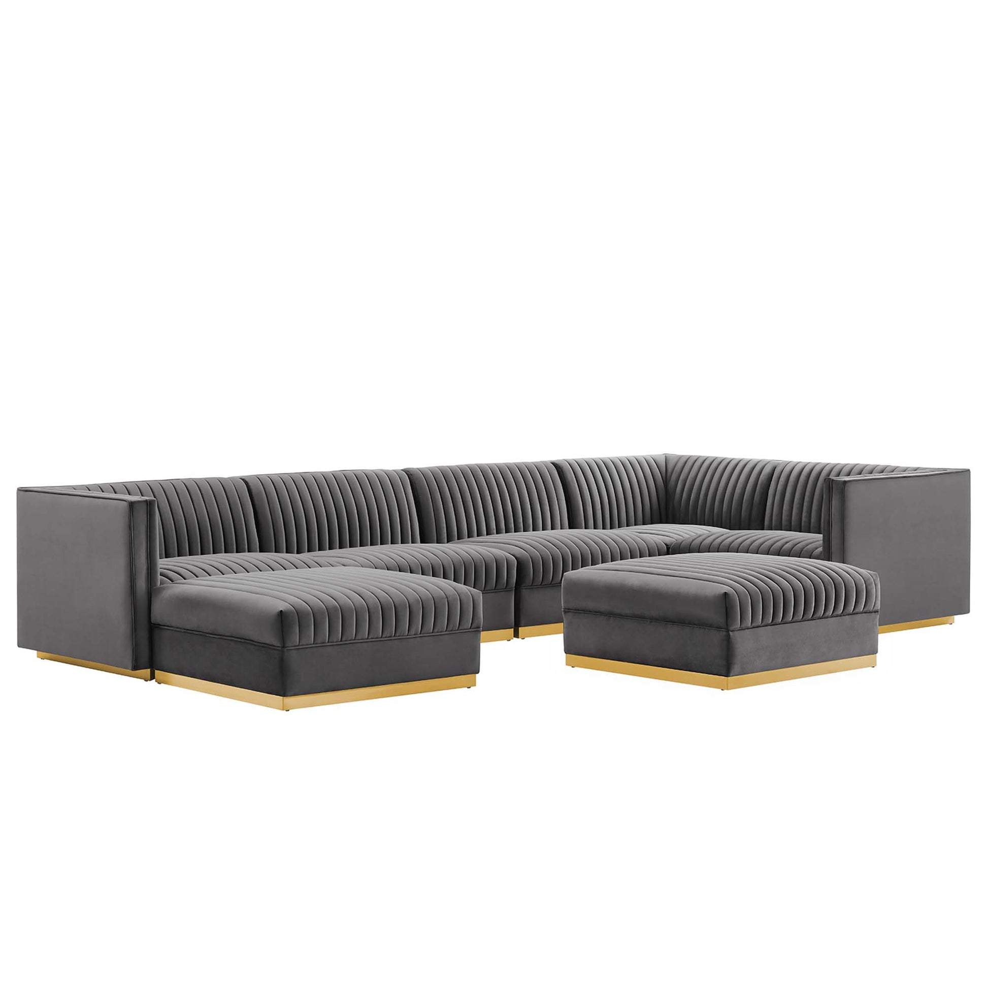 Sanguine 7-Piece Channel Tufted Performance Velvet Right-Facing Modular Sectional sofá