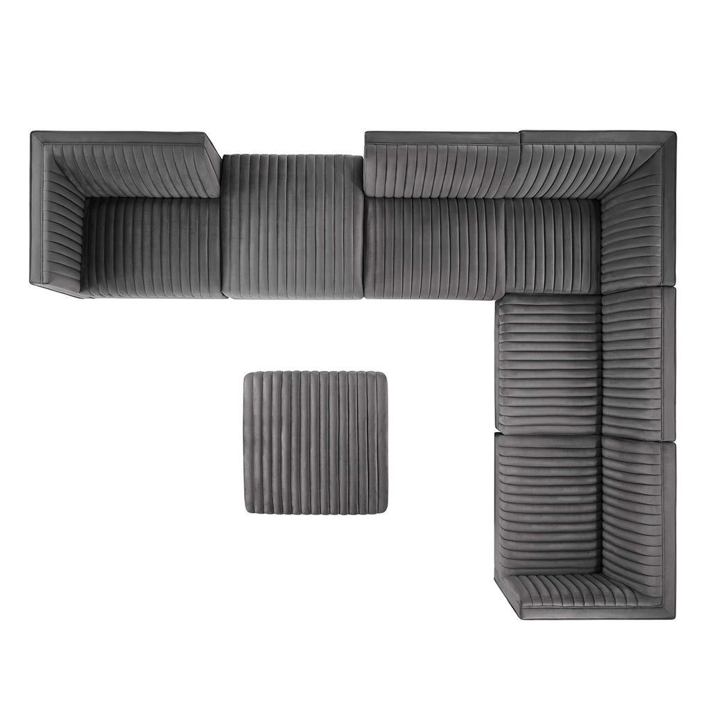 Sanguine 7-Piece Channel Tufted Performance Velvet Right-Facing Modular Sectional sofá