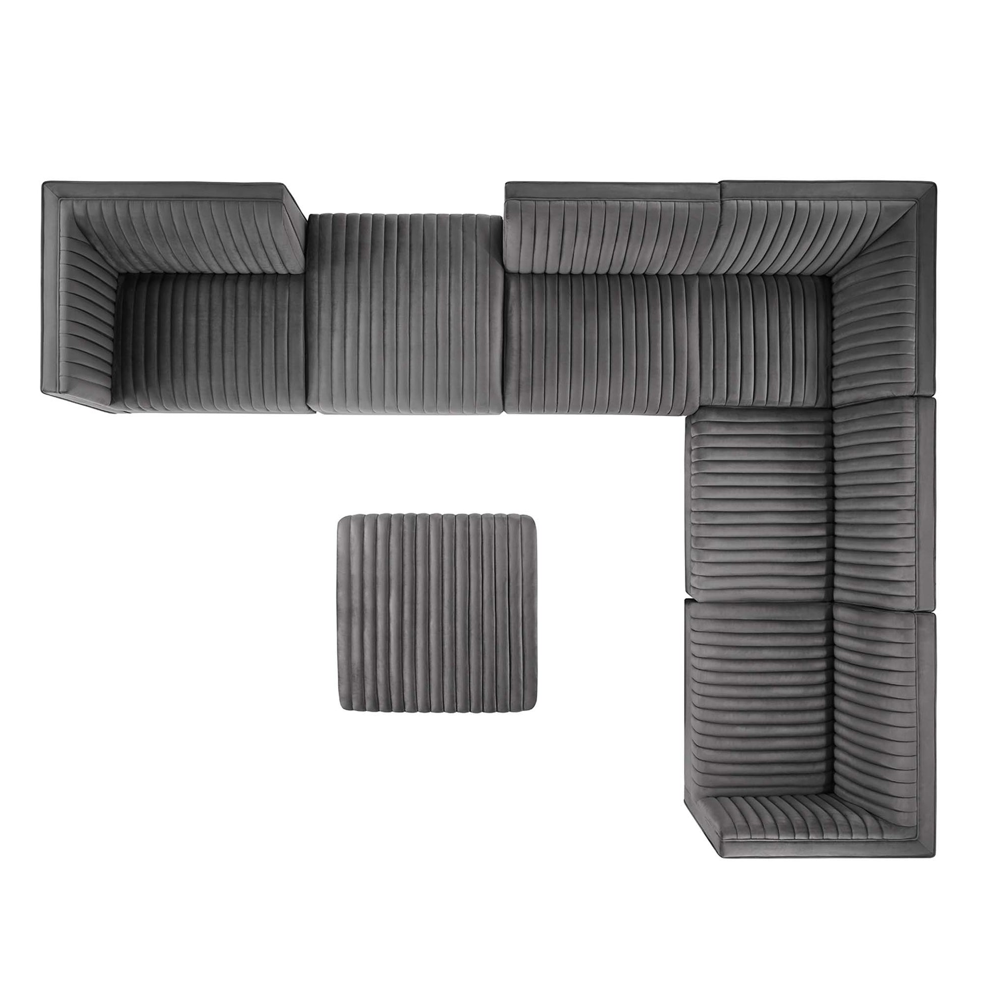 Sanguine 7-Piece Channel Tufted Performance Velvet Right-Facing Modular Sectional sofá