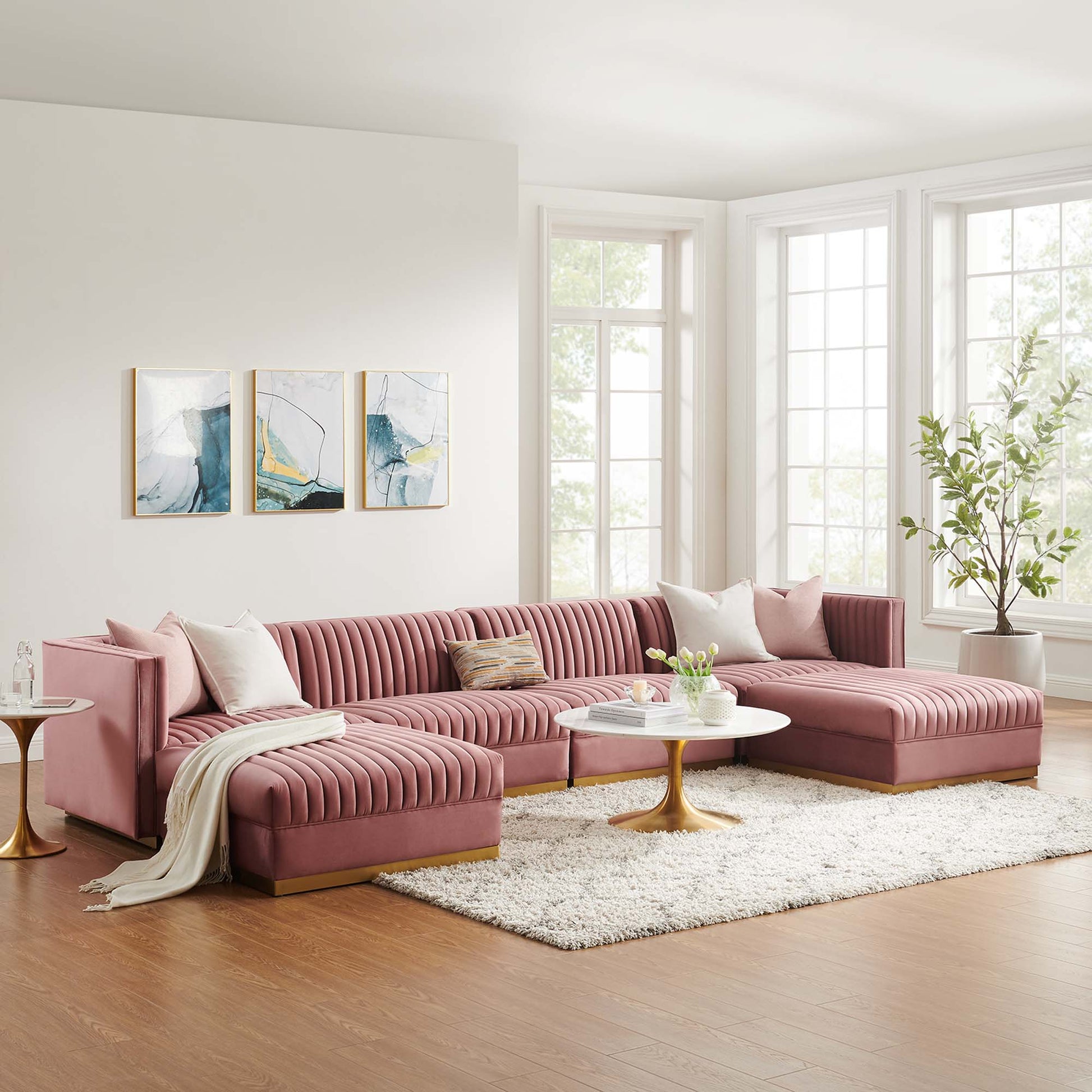 Sanguine 6-Piece Channel Tufted Performance Velvet Modular Sectional sofá