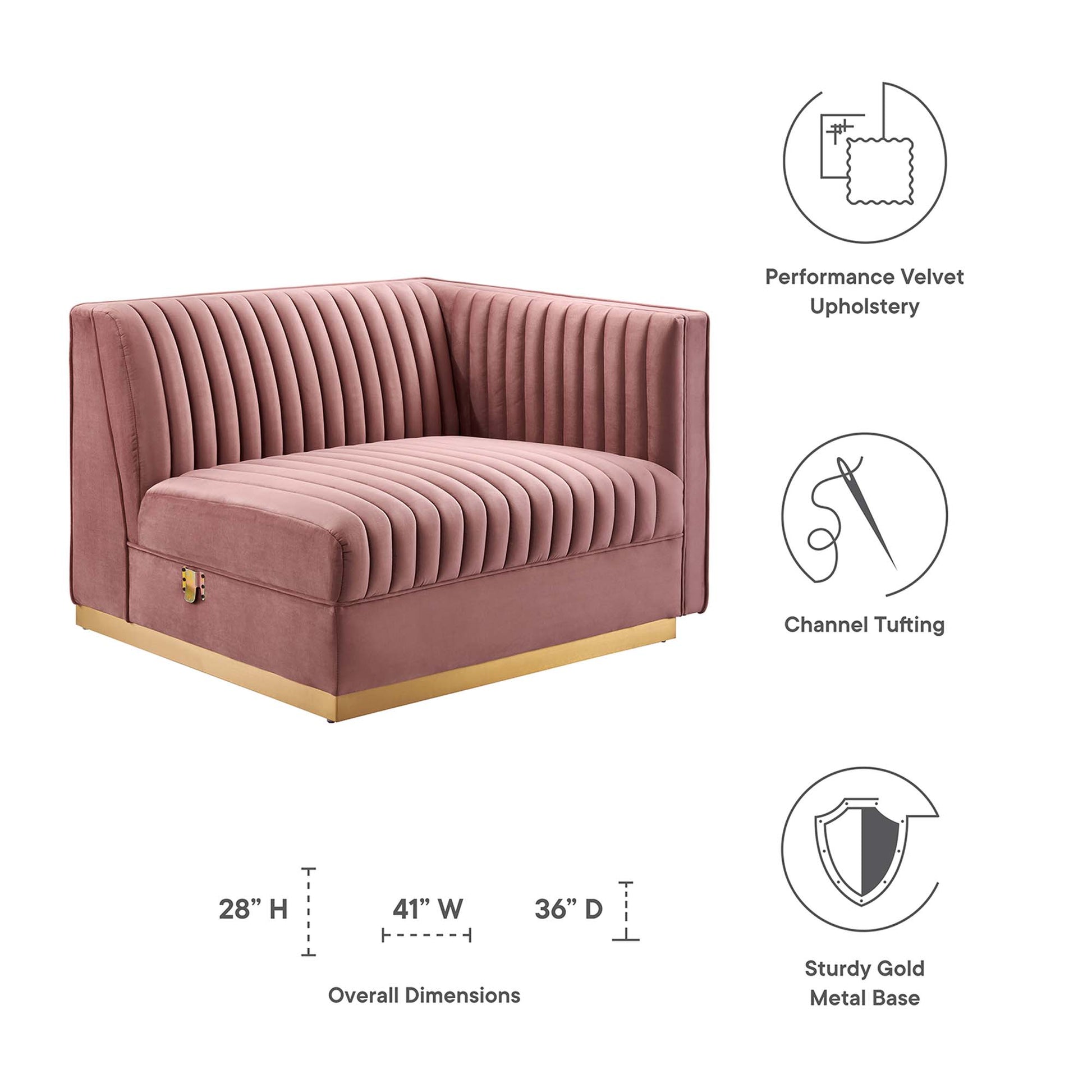 Sanguine Channel Tufted Performance Velvet Modular Sectional sofá Right-Arm silla