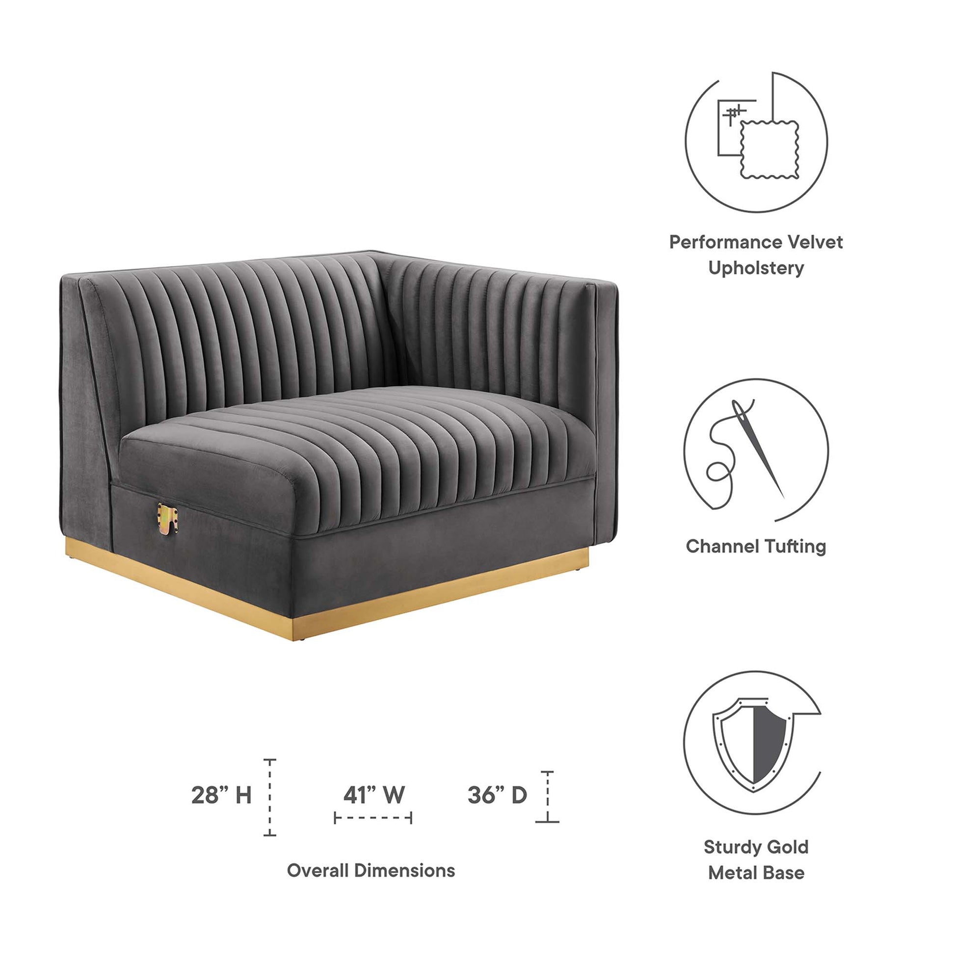 Sanguine Channel Tufted Performance Velvet Modular Sectional sofá Right-Arm silla