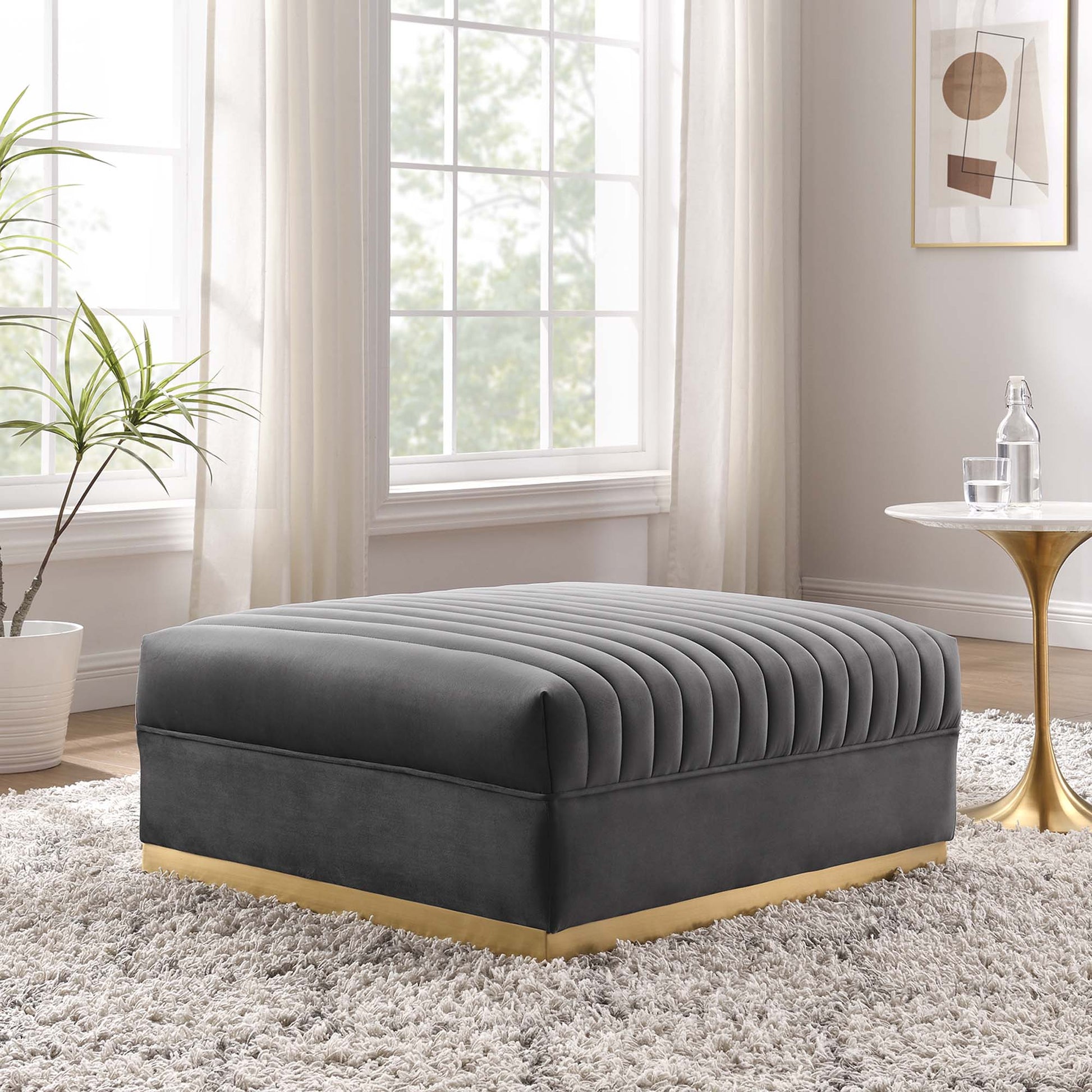 Sanguine Channel Tufted Performance Velvet Modular Sectional sofá Ottoman