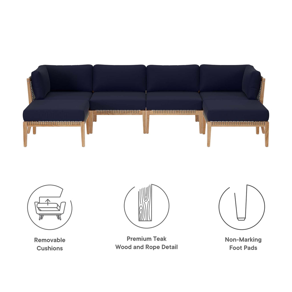 Clearwater 6-Piece Outdoor Patio Teak Wood Sectional sofá