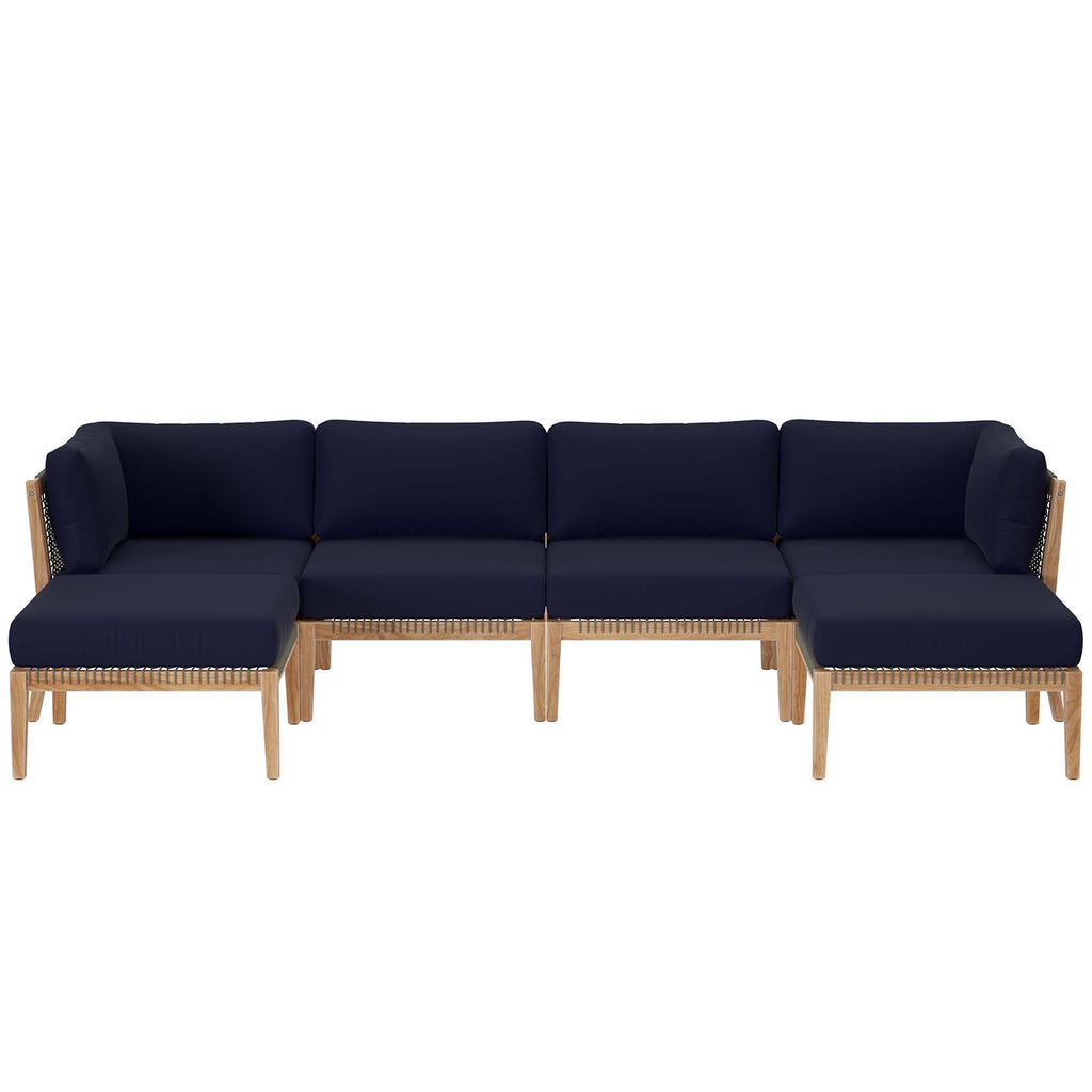 Clearwater 6-Piece Outdoor Patio Teak Wood Sectional sofá