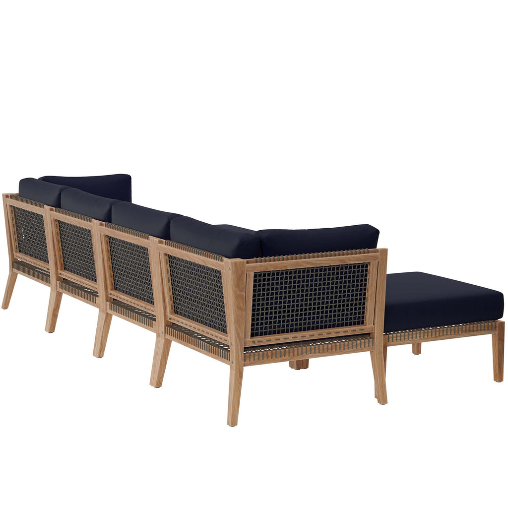 Clearwater 6-Piece Outdoor Patio Teak Wood Sectional sofá