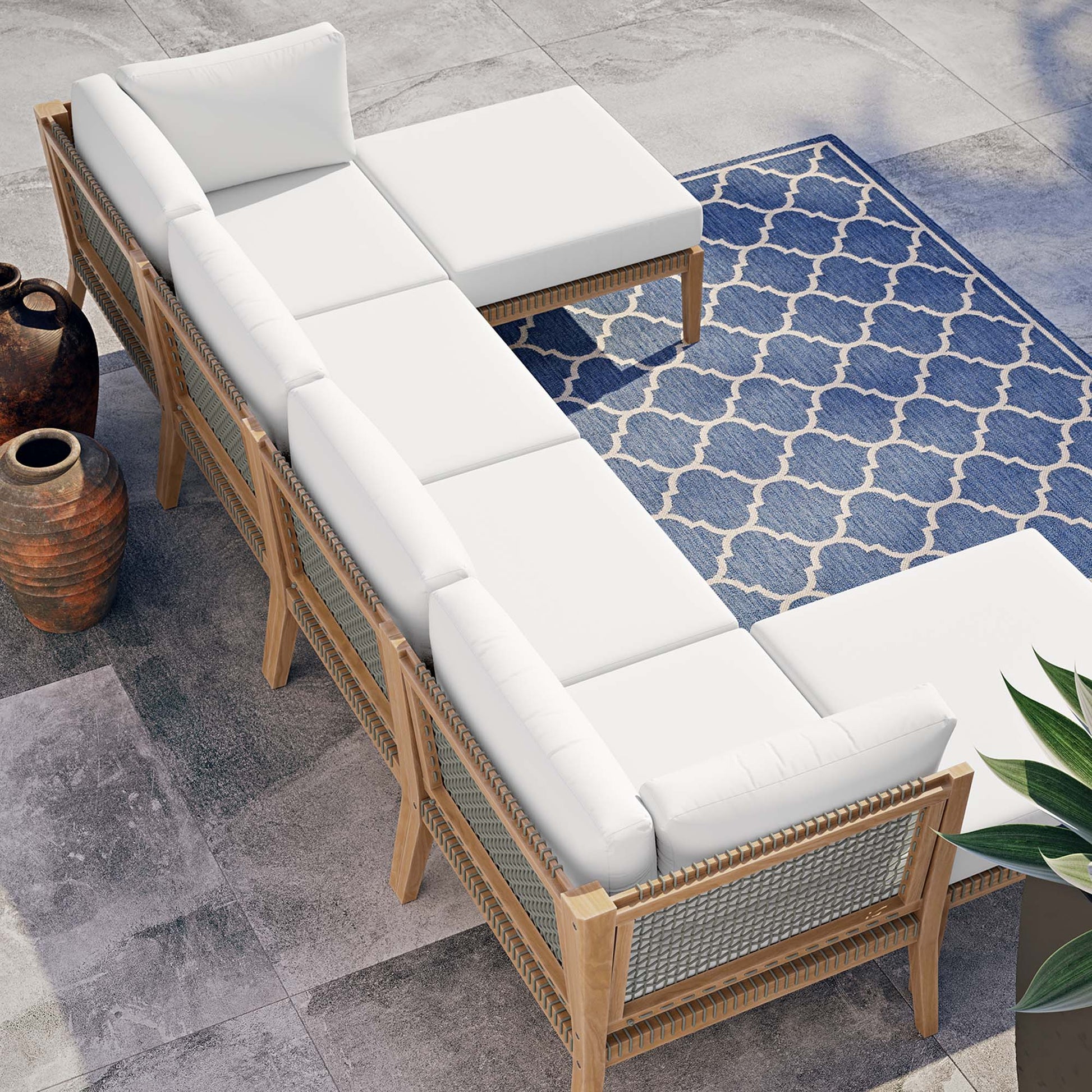 Clearwater 6-Piece Outdoor Patio Teak Wood Sectional sofá