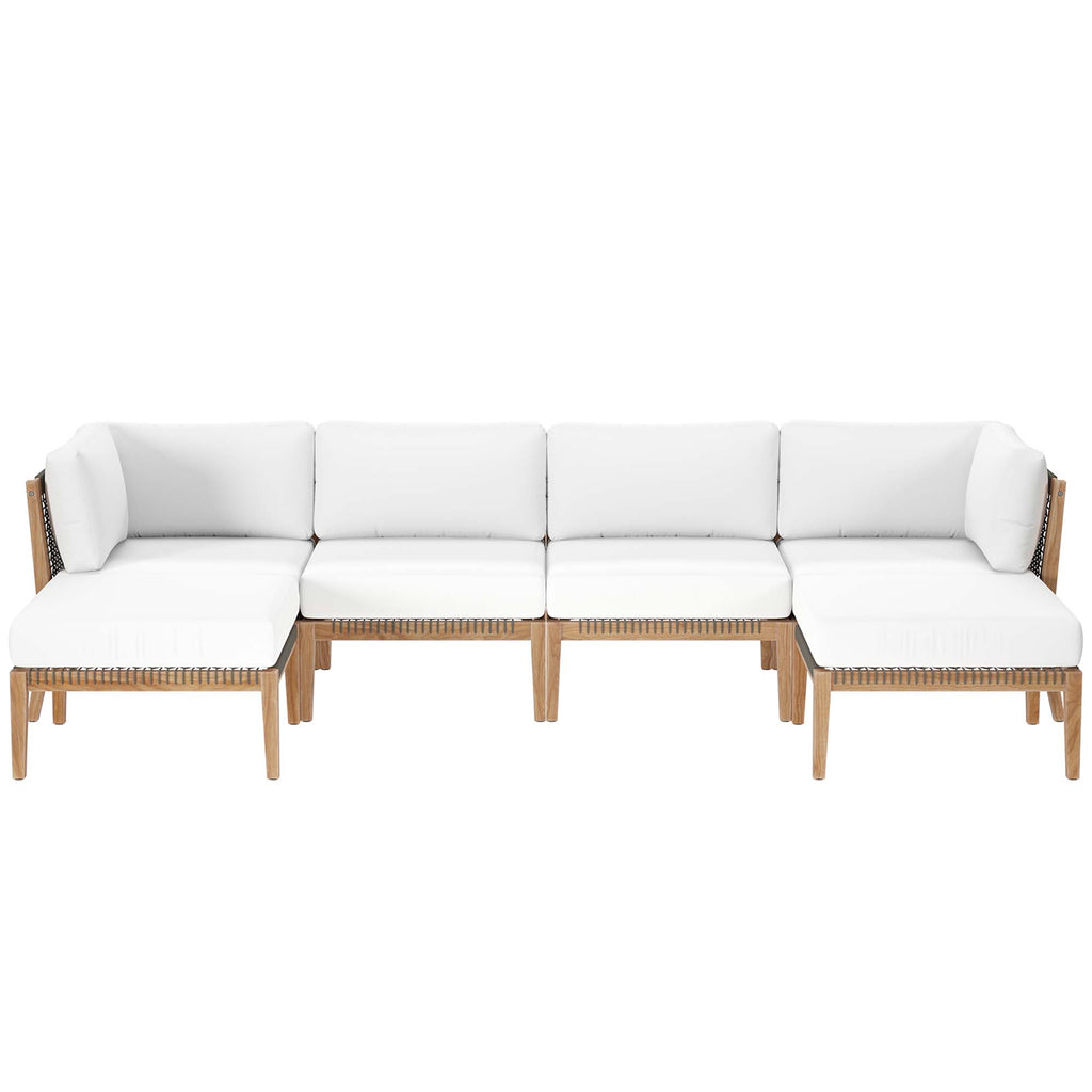 Clearwater 6-Piece Outdoor Patio Teak Wood Sectional sofá