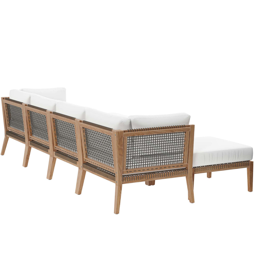 Clearwater 6-Piece Outdoor Patio Teak Wood Sectional sofá