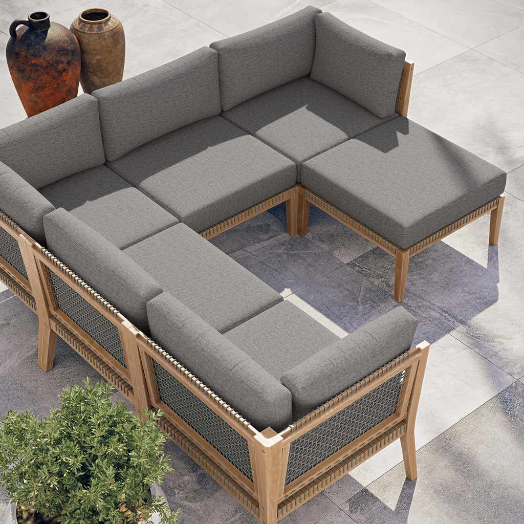 Clearwater 6-Piece Outdoor Patio Teak Wood Sectional sofá