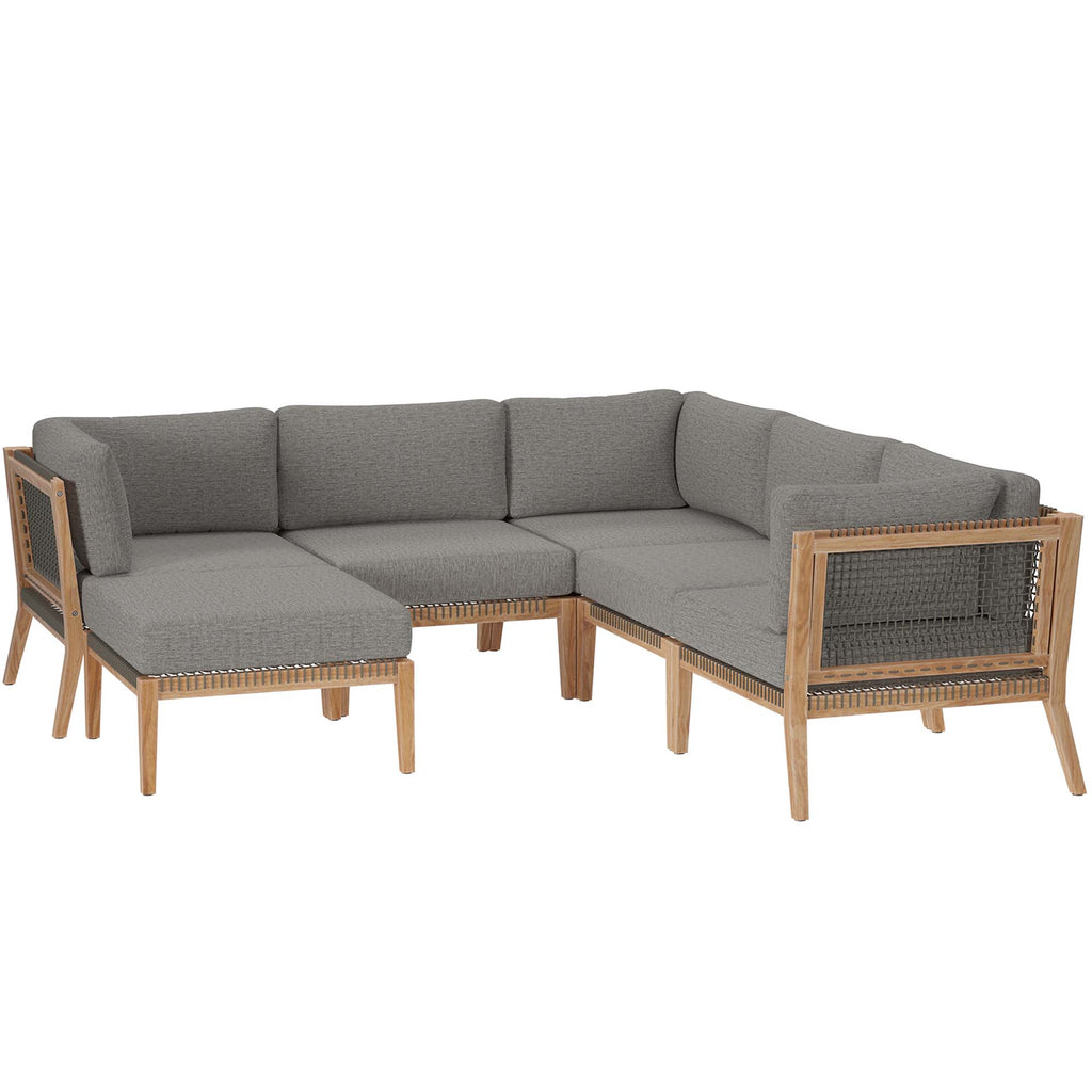 Clearwater 6-Piece Outdoor Patio Teak Wood Sectional sofá