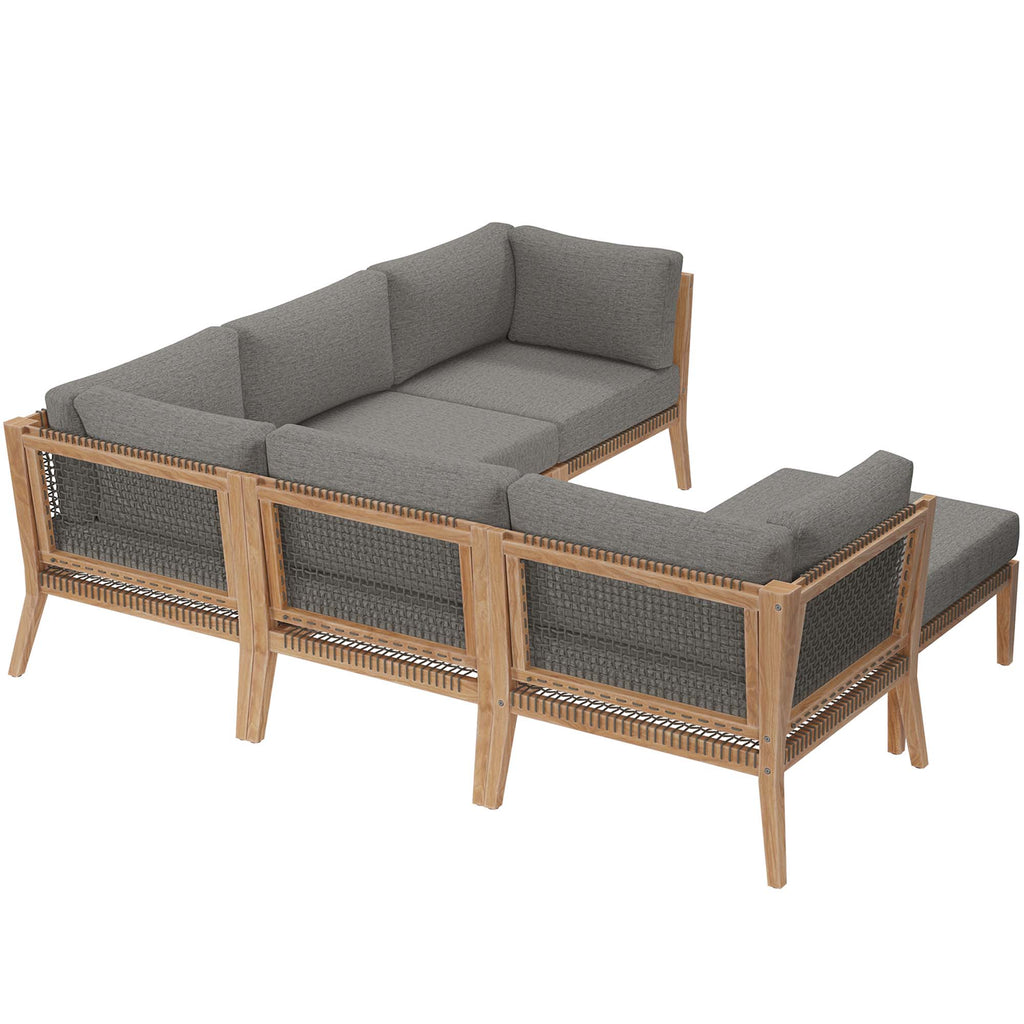 Clearwater 6-Piece Outdoor Patio Teak Wood Sectional sofá