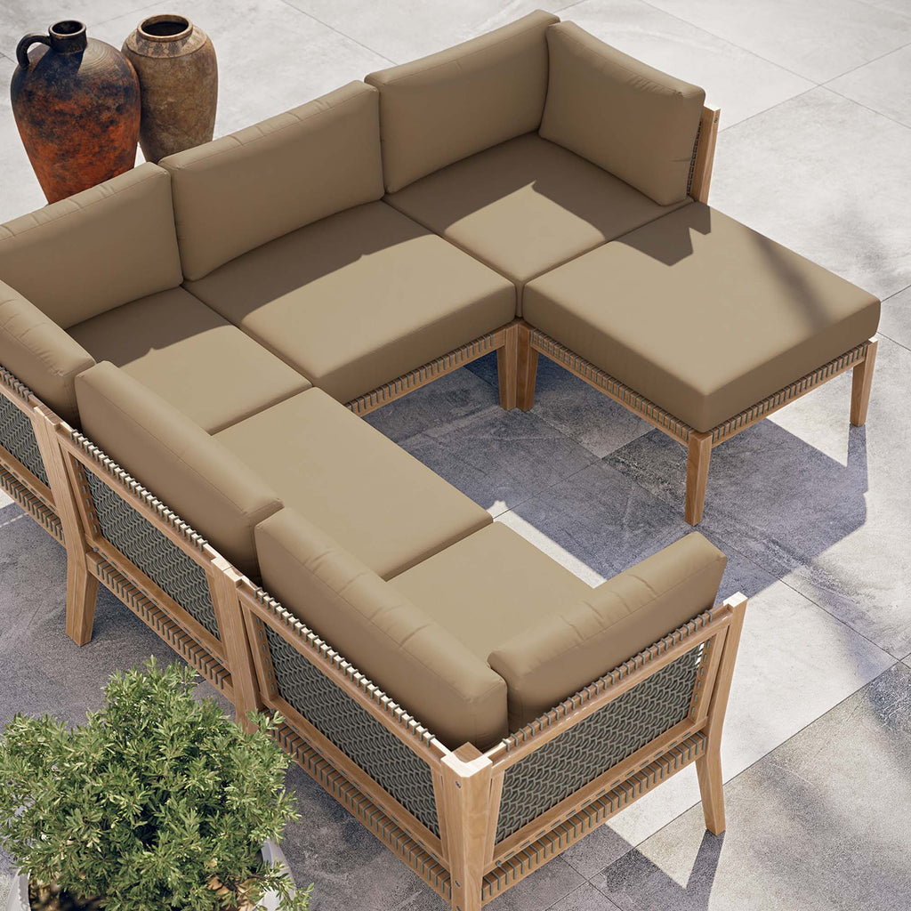 Clearwater 6-Piece Outdoor Patio Teak Wood Sectional sofá