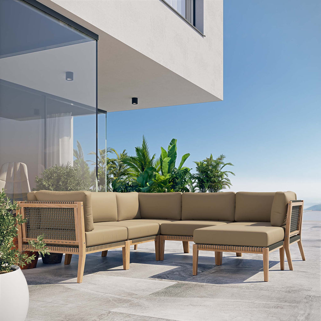 Clearwater 6-Piece Outdoor Patio Teak Wood Sectional sofá