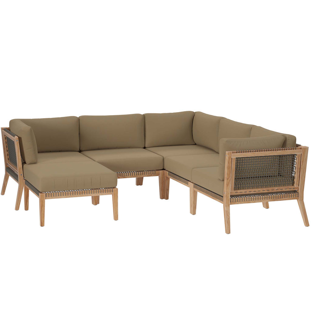 Clearwater 6-Piece Outdoor Patio Teak Wood Sectional sofá