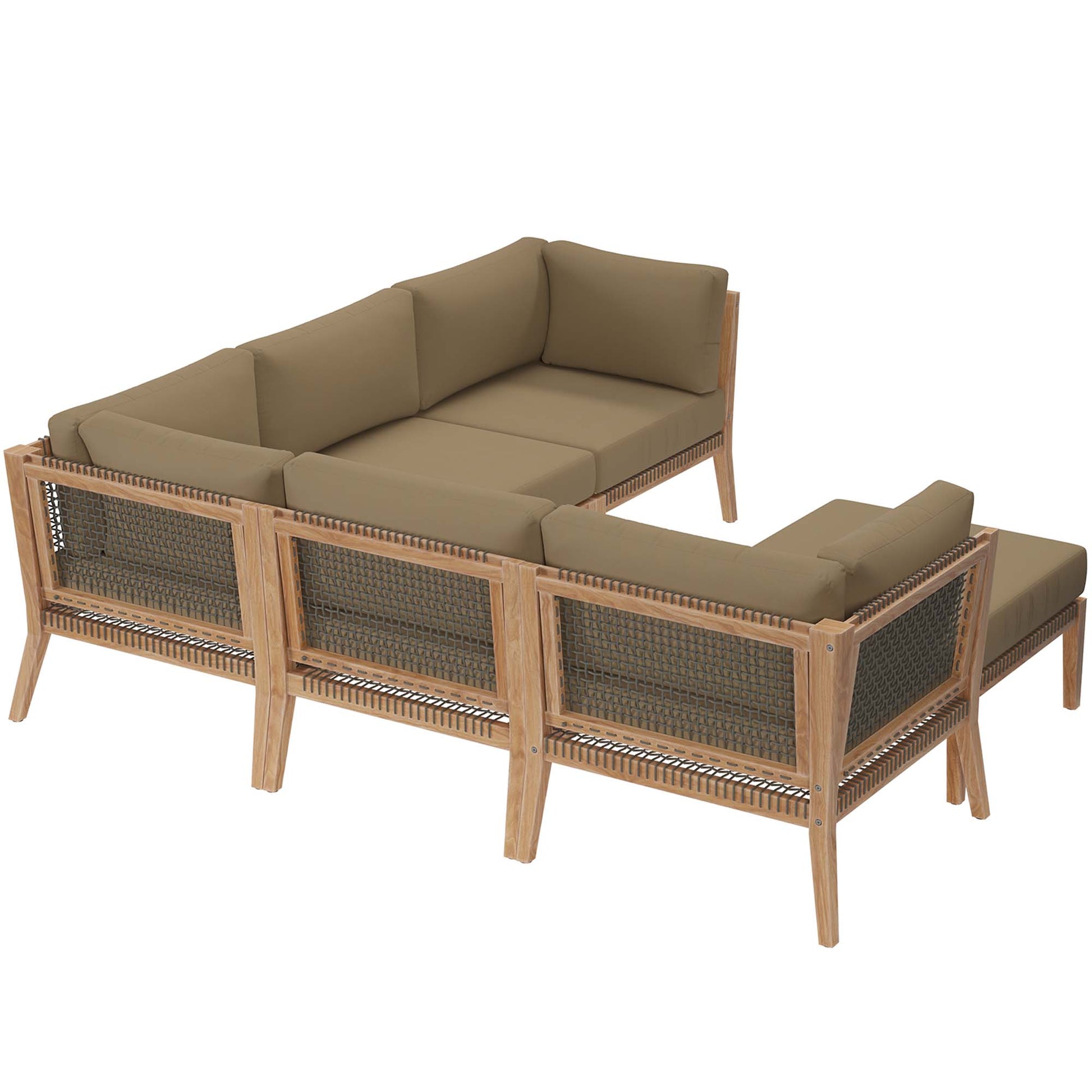 Clearwater 6-Piece Outdoor Patio Teak Wood Sectional sofá