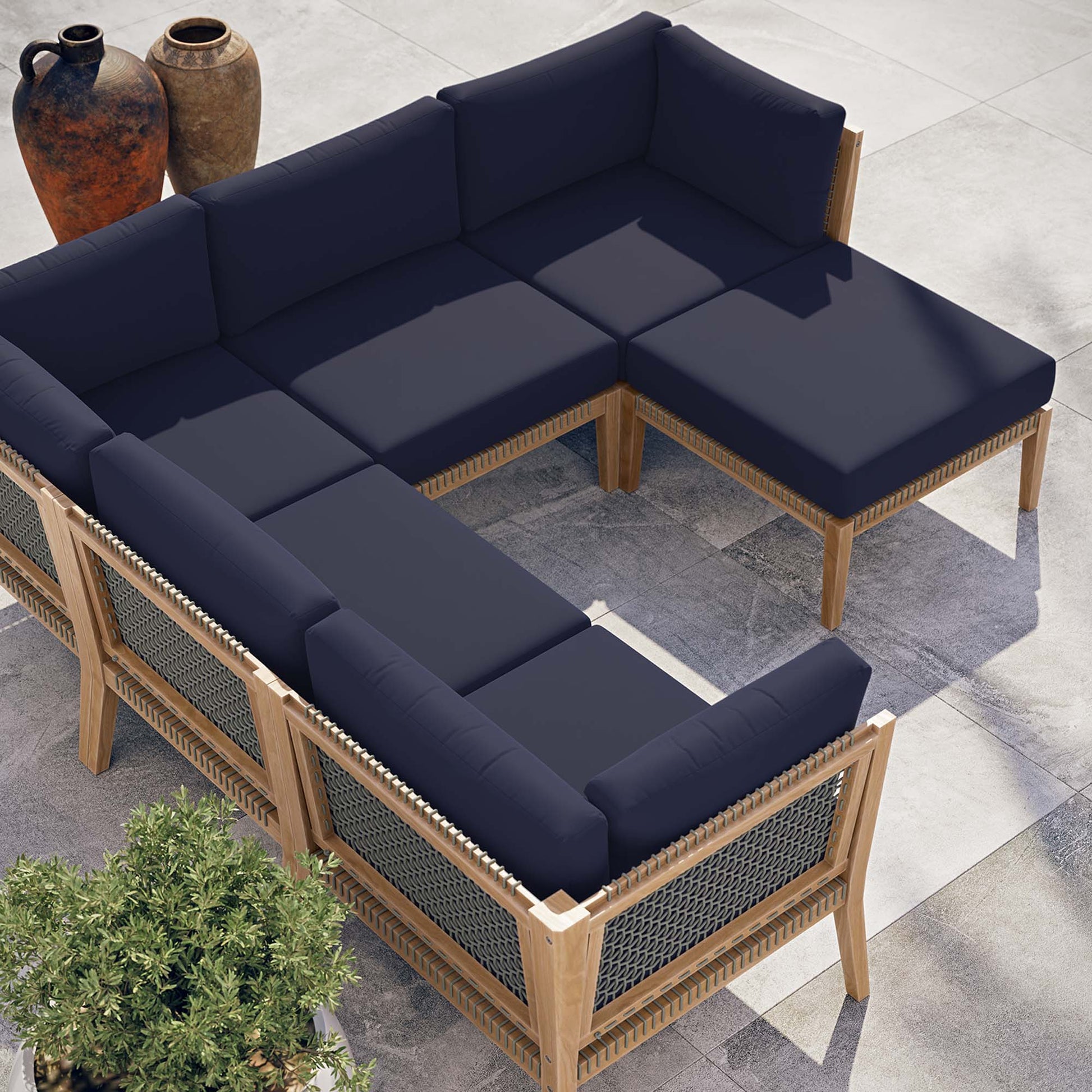 Clearwater 6-Piece Outdoor Patio Teak Wood Sectional sofá