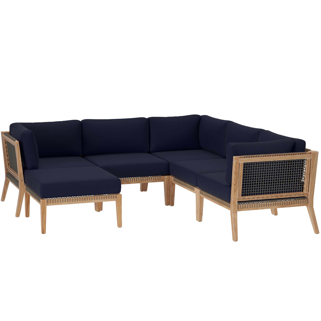 Clearwater 6-Piece Outdoor Patio Teak Wood Sectional sofá