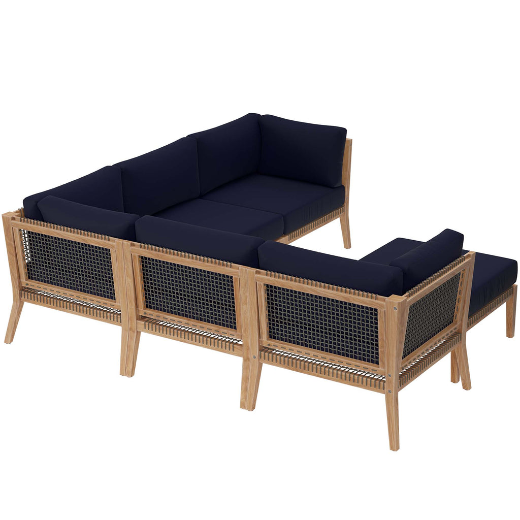 Clearwater 6-Piece Outdoor Patio Teak Wood Sectional sofá
