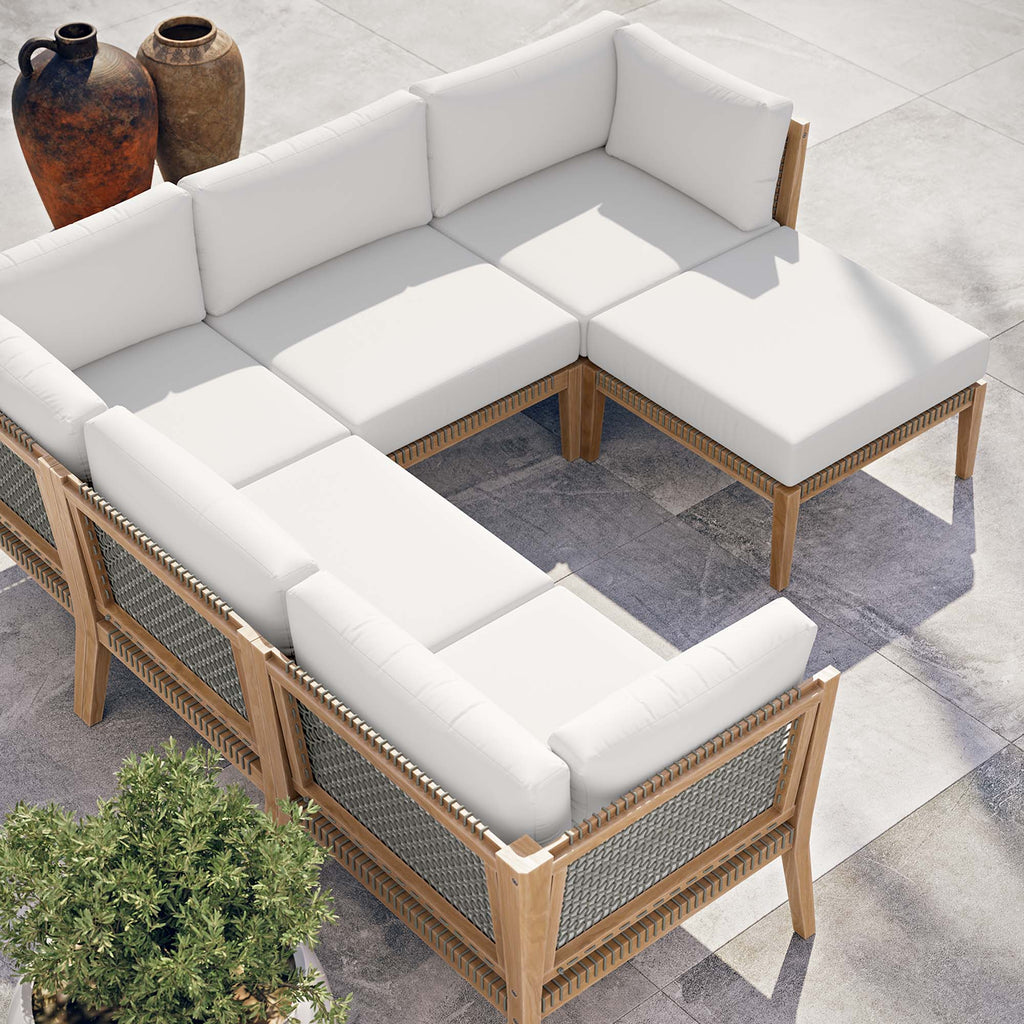 Clearwater 6-Piece Outdoor Patio Teak Wood Sectional sofá