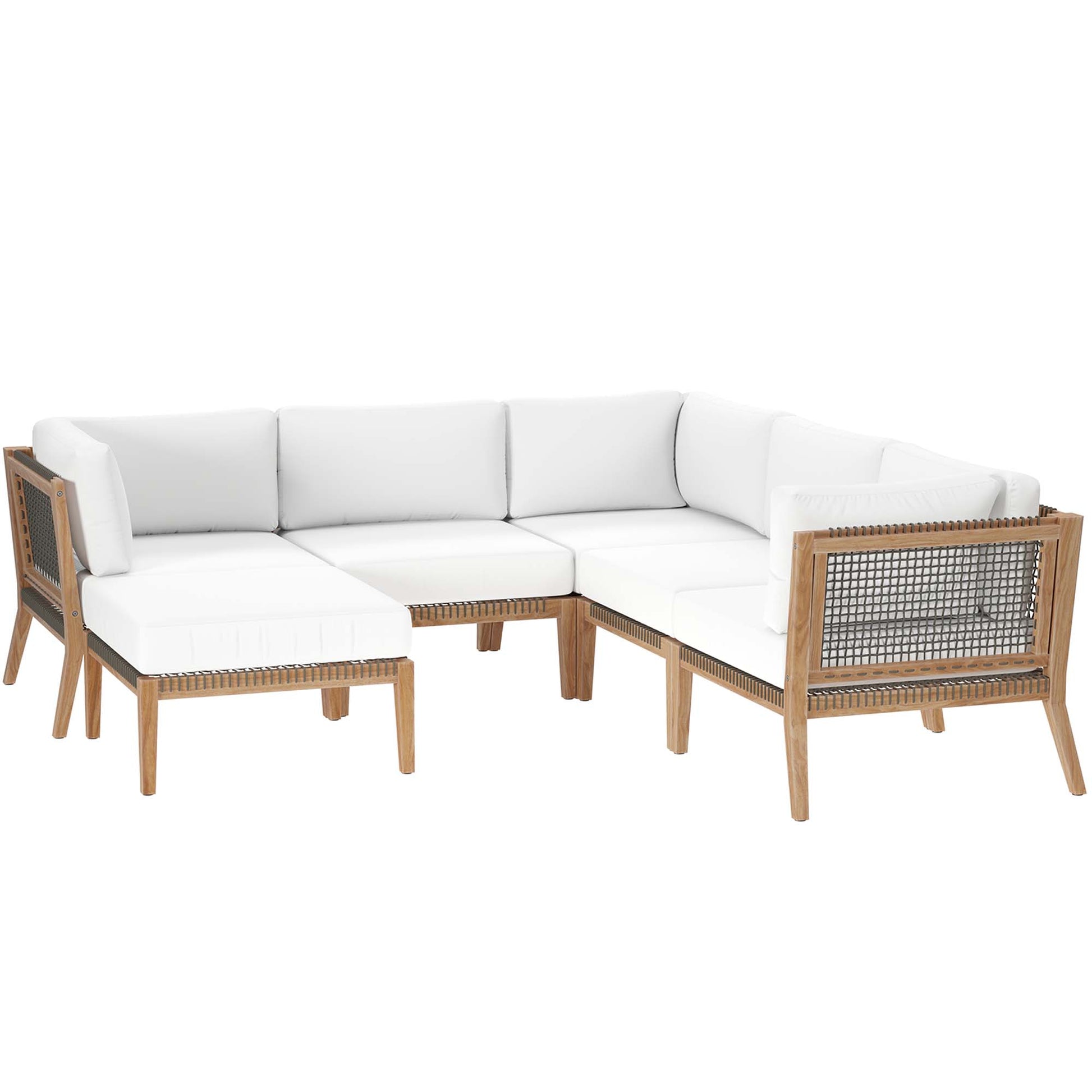Clearwater 6-Piece Outdoor Patio Teak Wood Sectional sofá