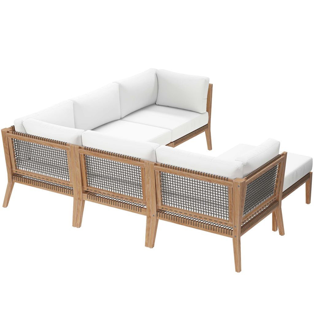 Clearwater 6-Piece Outdoor Patio Teak Wood Sectional sofá