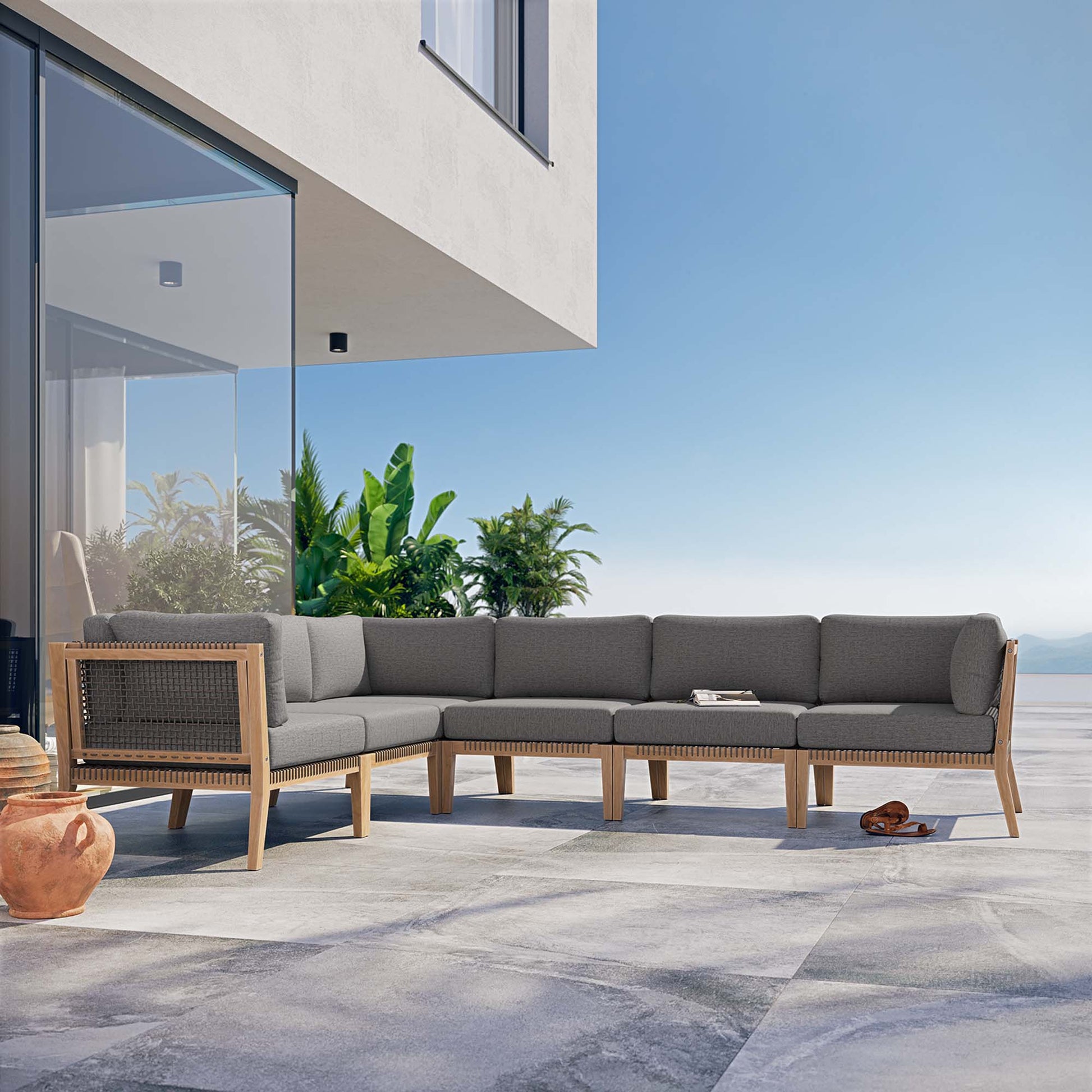 Clearwater 6-Piece Outdoor Patio Teak Wood Sectional sofá