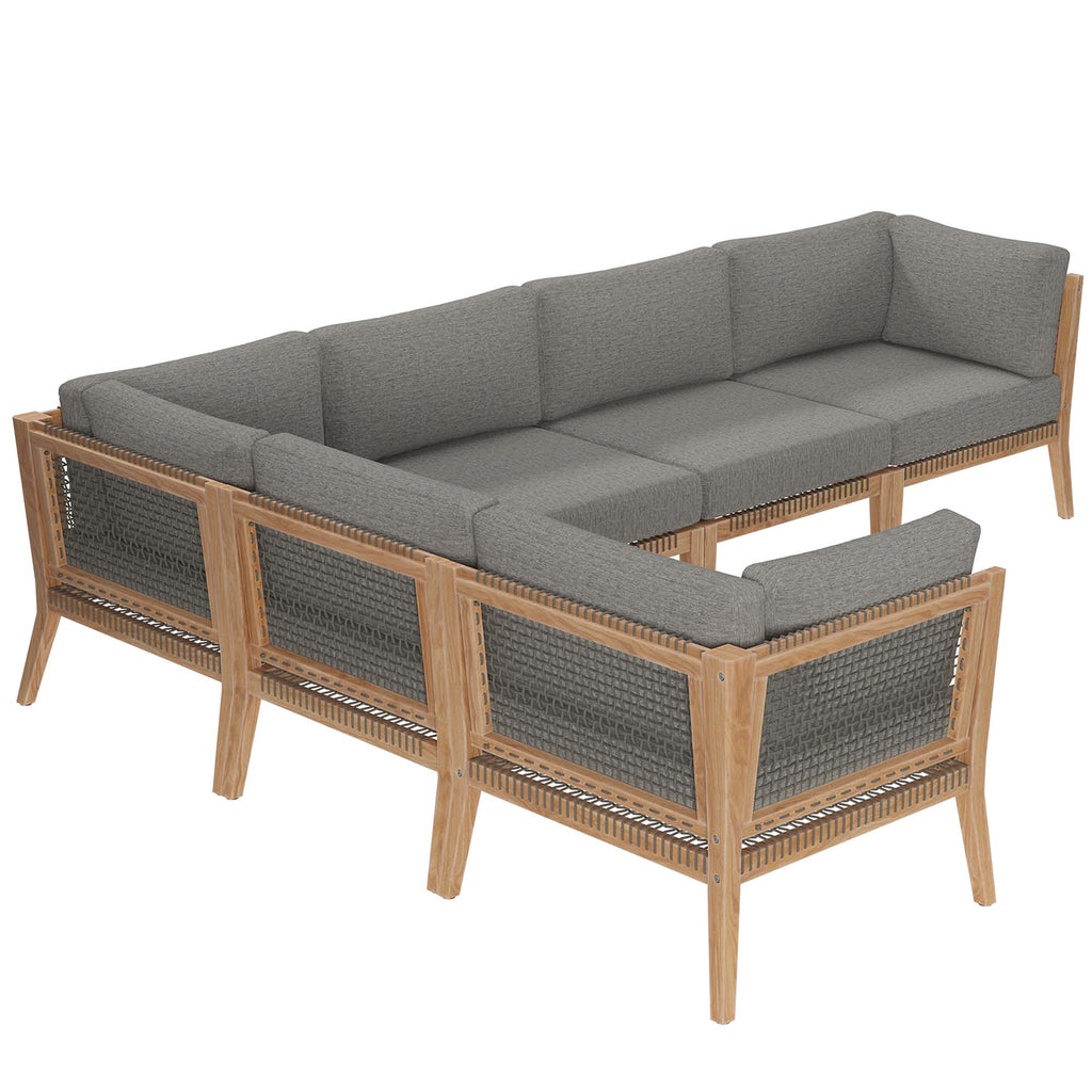 Clearwater 6-Piece Outdoor Patio Teak Wood Sectional sofá