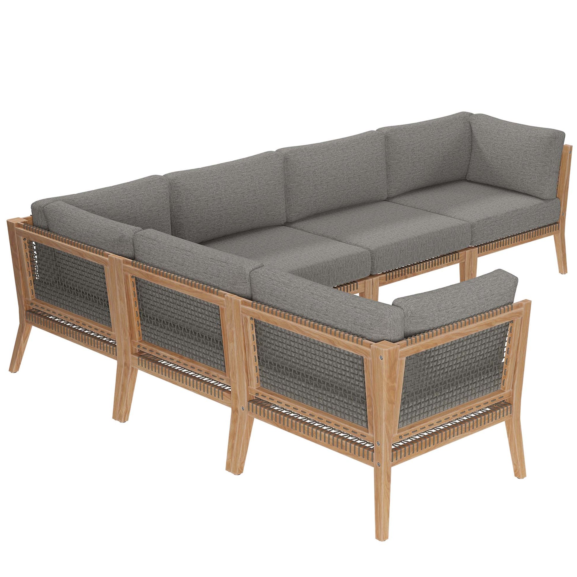 Clearwater 6-Piece Outdoor Patio Teak Wood Sectional sofá