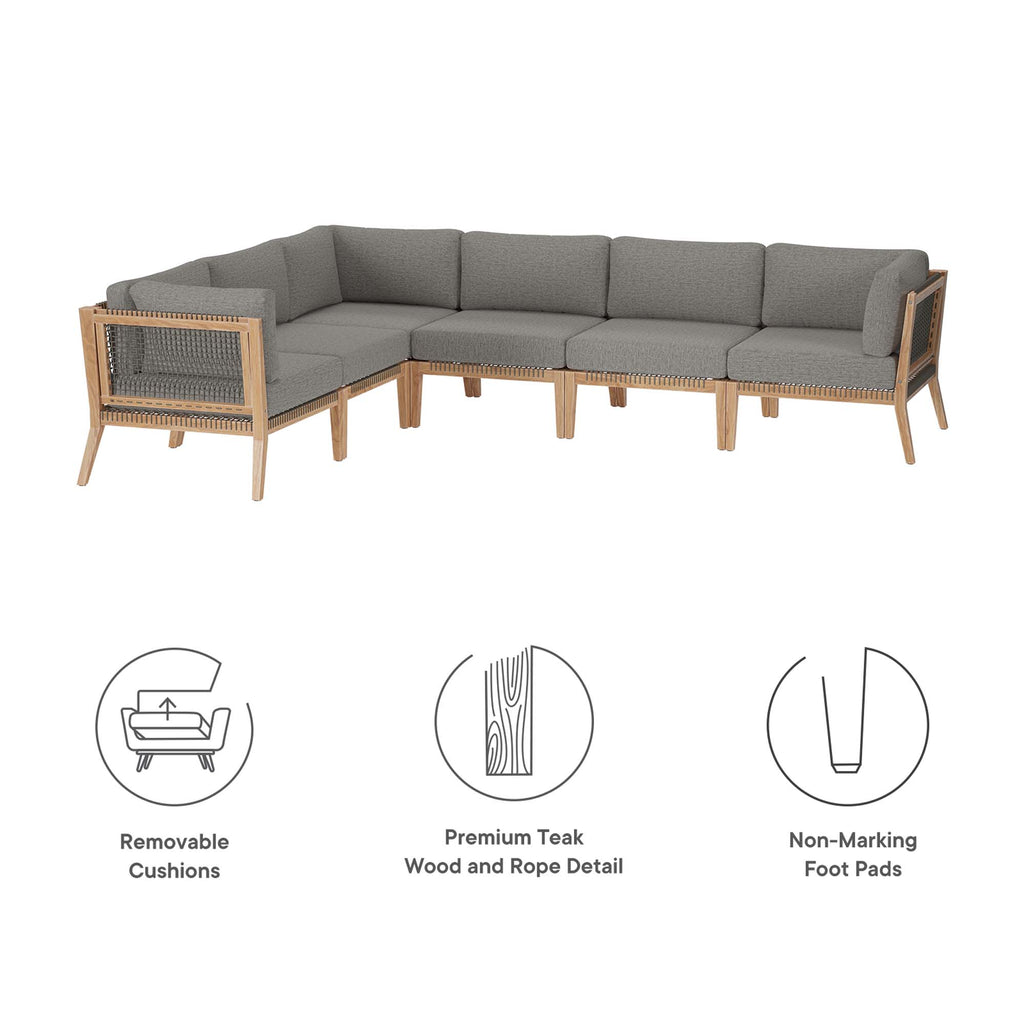 Clearwater 6-Piece Outdoor Patio Teak Wood Sectional sofá