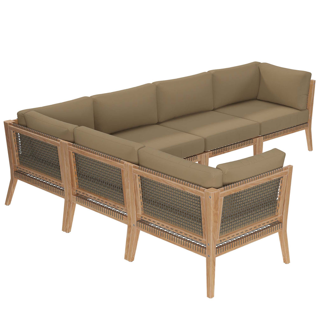 Clearwater 6-Piece Outdoor Patio Teak Wood Sectional sofá