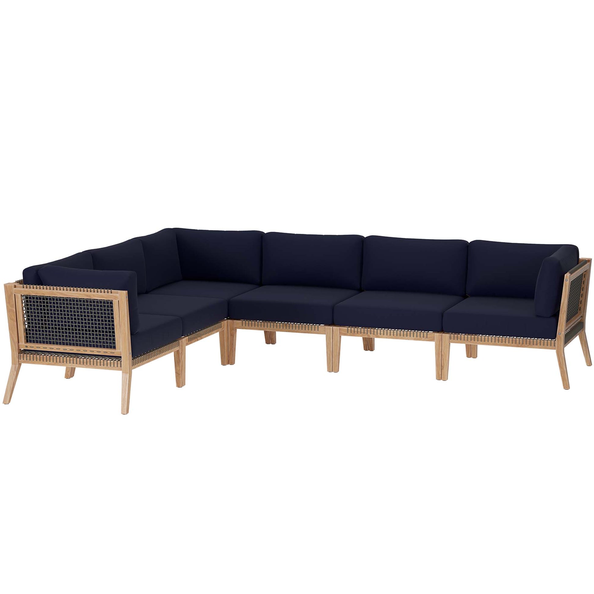 Clearwater 6-Piece Outdoor Patio Teak Wood Sectional sofá
