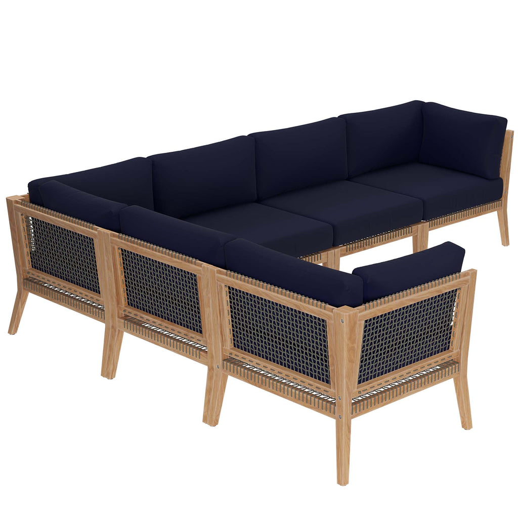 Clearwater 6-Piece Outdoor Patio Teak Wood Sectional sofá