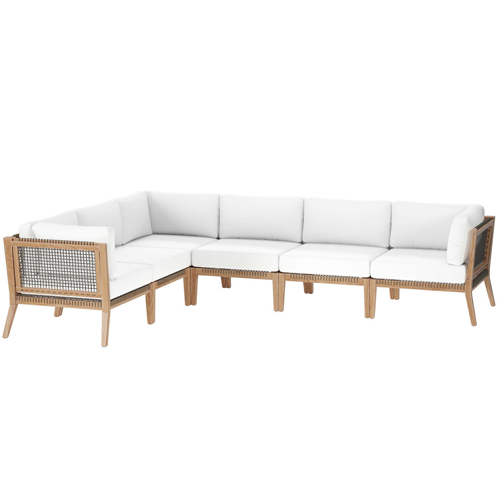 Clearwater 6-Piece Outdoor Patio Teak Wood Sectional sofá