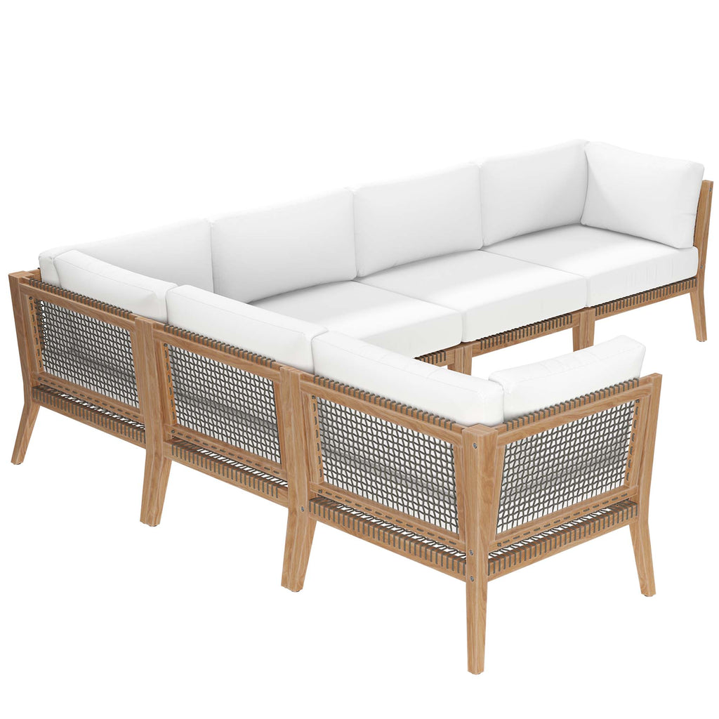 Clearwater 6-Piece Outdoor Patio Teak Wood Sectional sofá