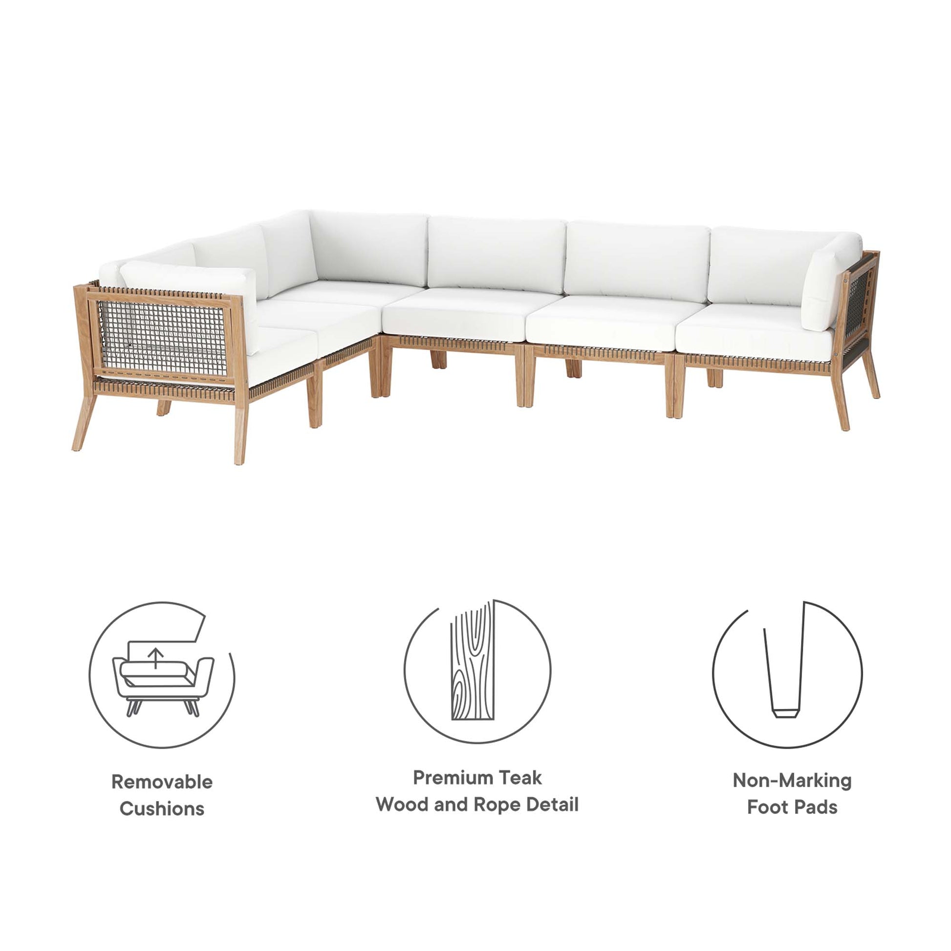 Clearwater 6-Piece Outdoor Patio Teak Wood Sectional sofá
