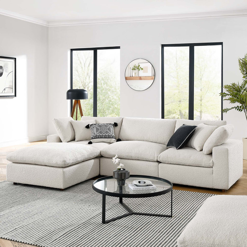 Commix 4-Piece Down Filled Overstuffed Boucle Fabric Sectional sofá