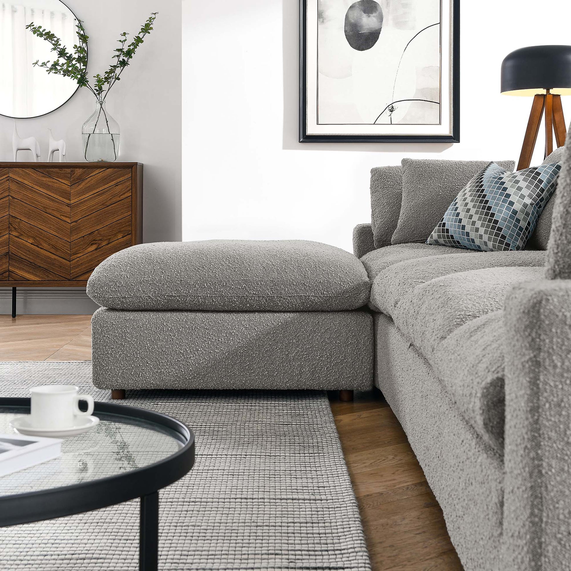 Commix 5-Piece Down Filled Overstuffed Boucle Fabric Sectional sofá