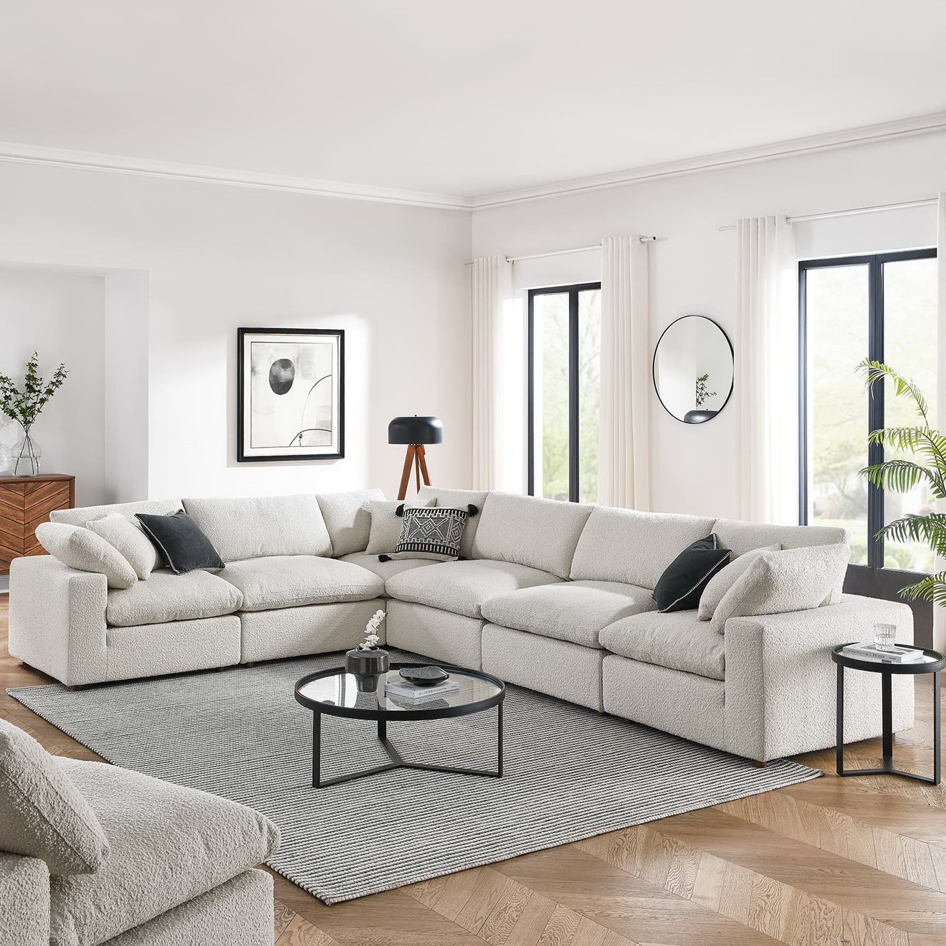 Commix 6-Piece Down Filled Overstuffed Boucle Fabric Sectional sofá