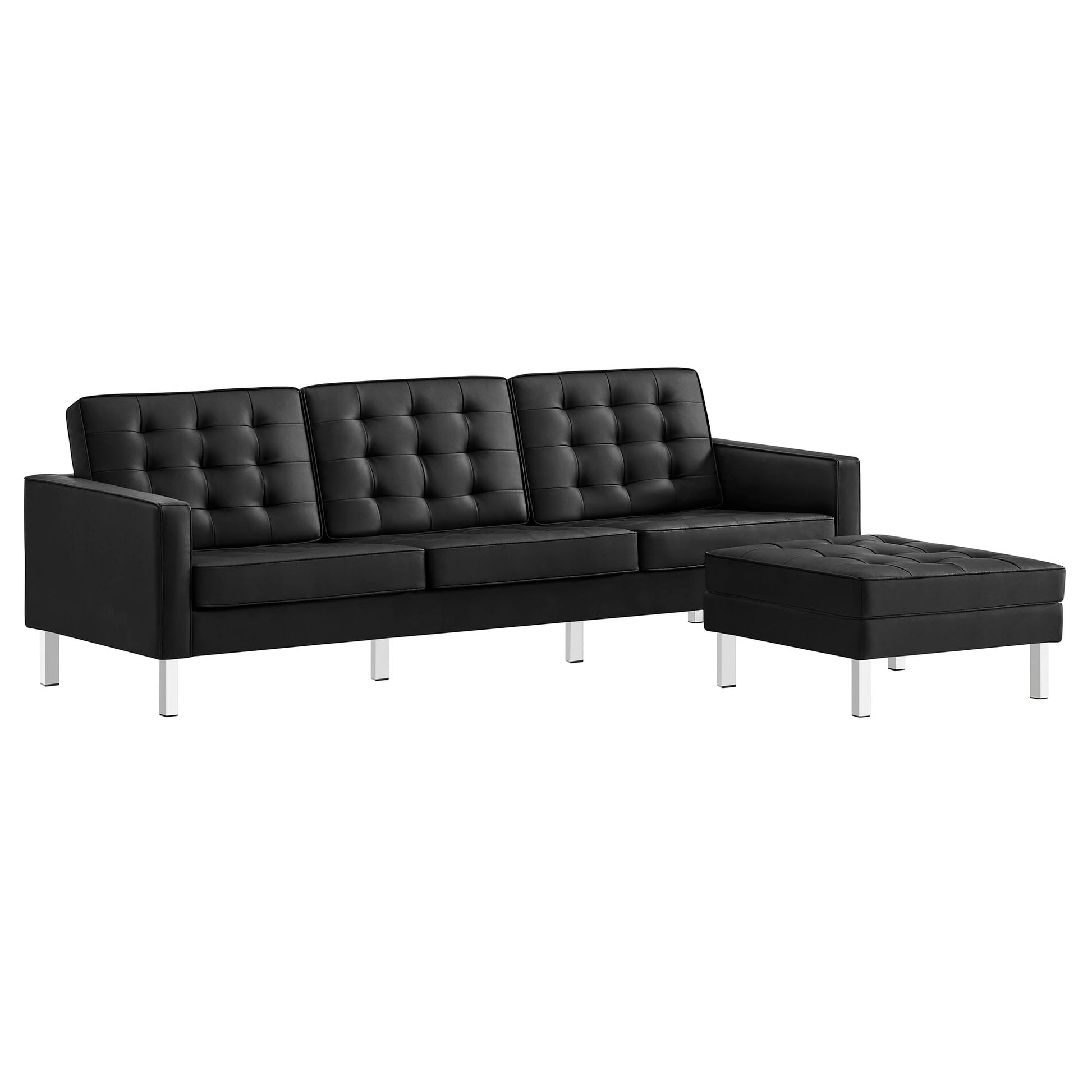 Loft Tufted Vegan Leather sofá and Ottoman Set