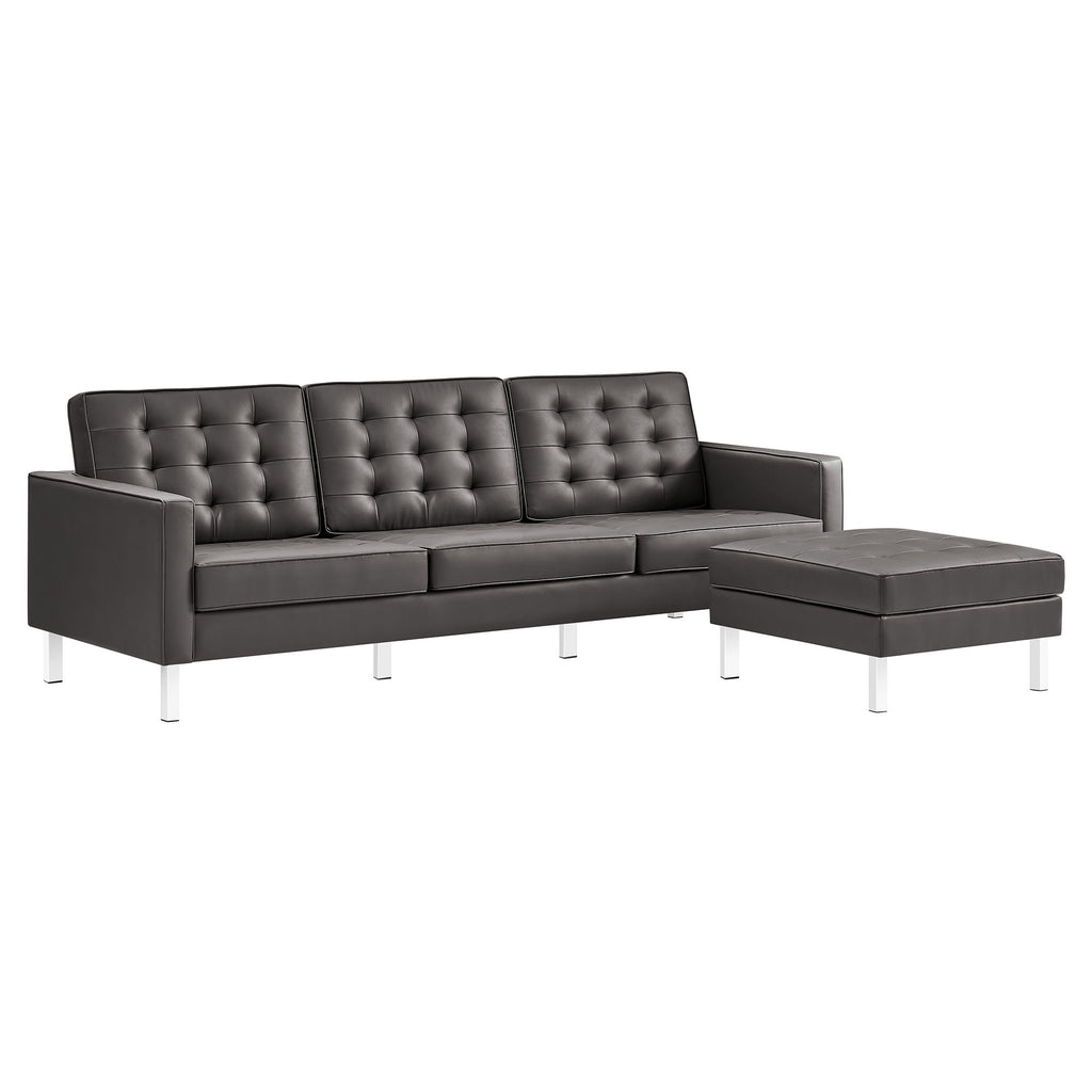 Loft Tufted Vegan Leather sofá and Ottoman Set